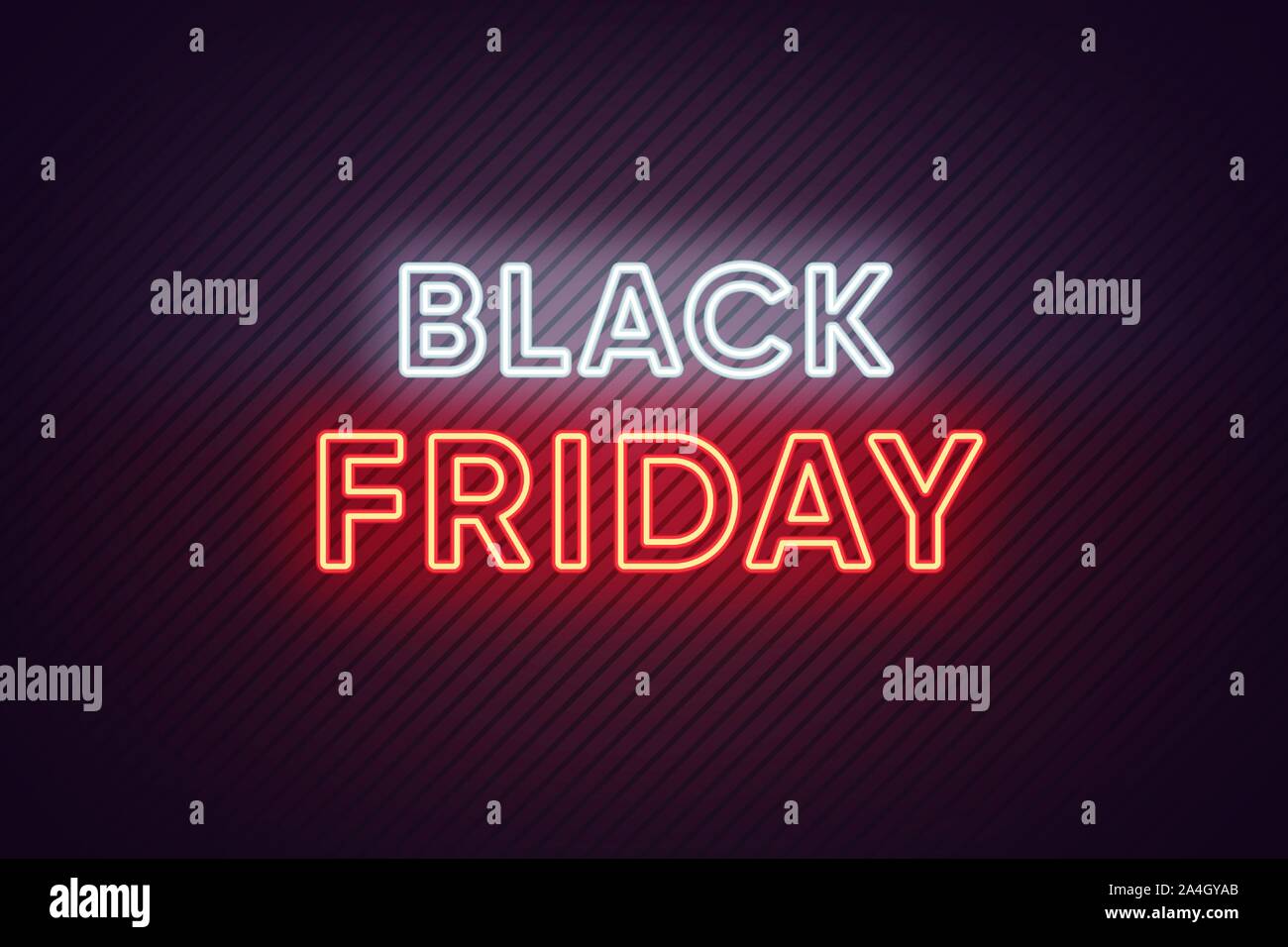 Neon Schwarzer Freitag Banner. Text und Titel der Schwarze Freitag mit Neon leuchtet auf dem dunklen Hintergrund mit gefütterter Textur. Reklametafeln, Poster und Abdeckung Desig Stock Vektor