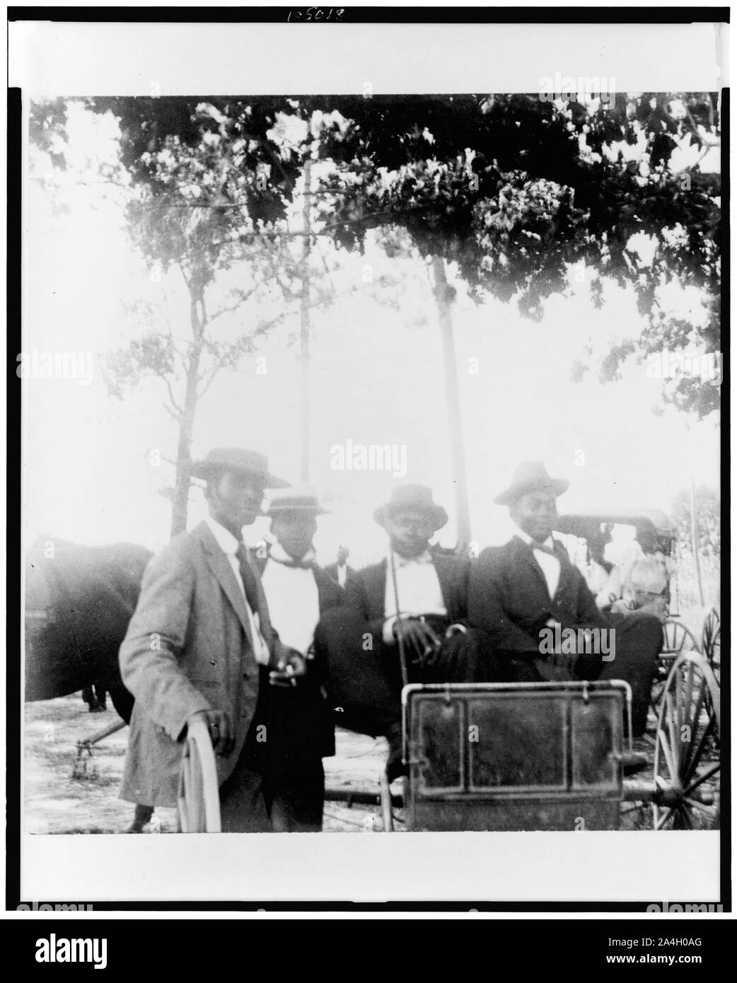 Zwei afrikanische amerikanische Männer in Pferdekutschen- und zwei an der Seite Stockfoto
