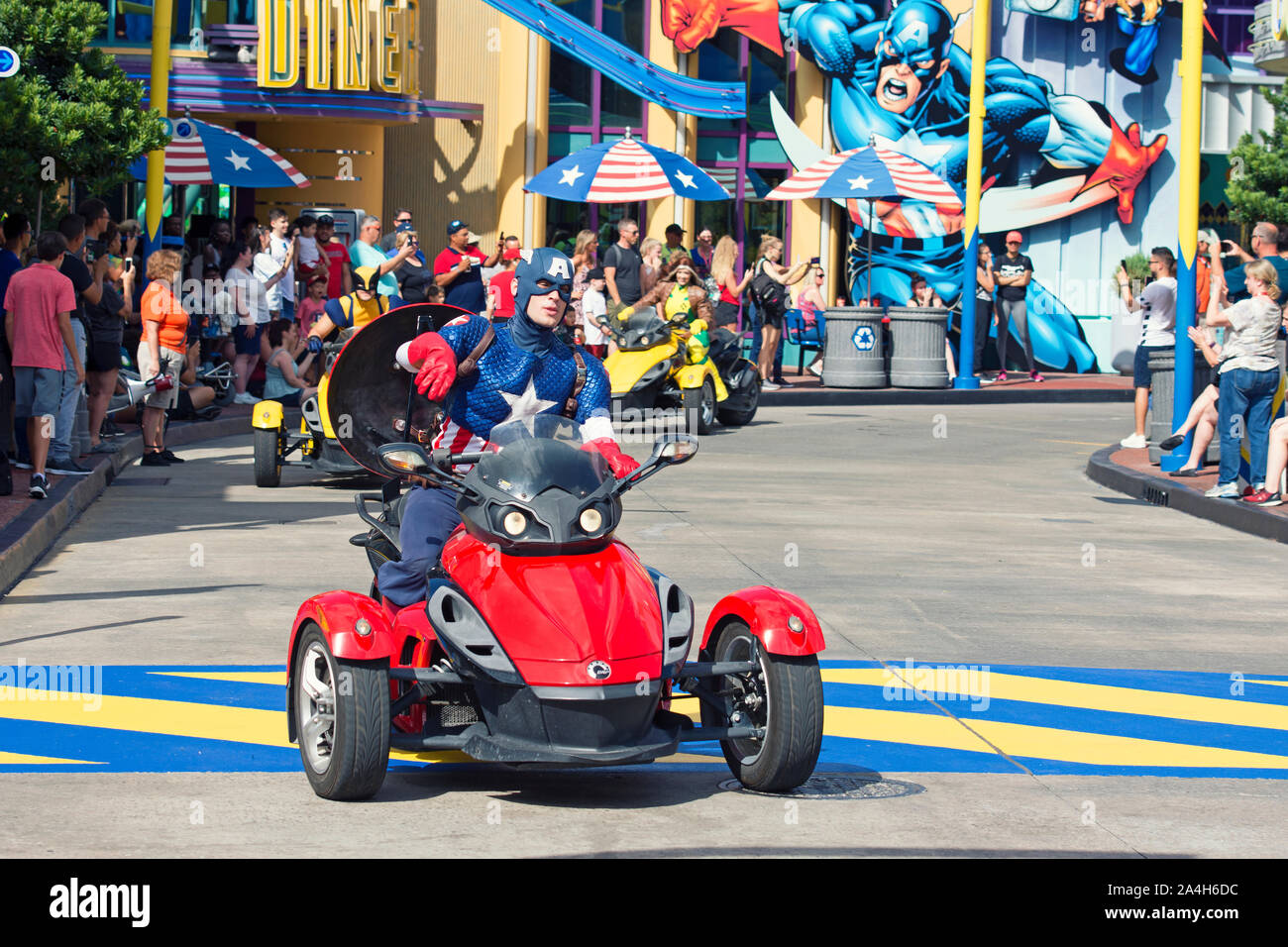 Captain America, Marvel Superheroes Parade, Super Hero Island, Classic, Insel der Abenteuer, Universal Studios Resort, Orlando, Florida, USA Stockfoto