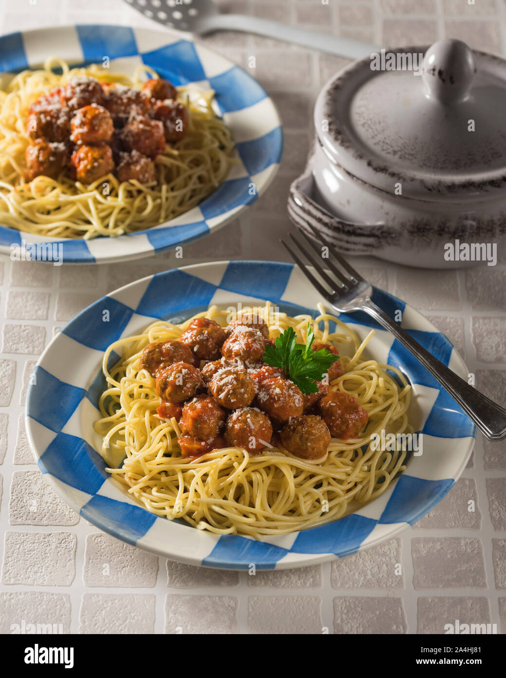 Spaghetti und Frikadellen. Italiener essen Stockfoto