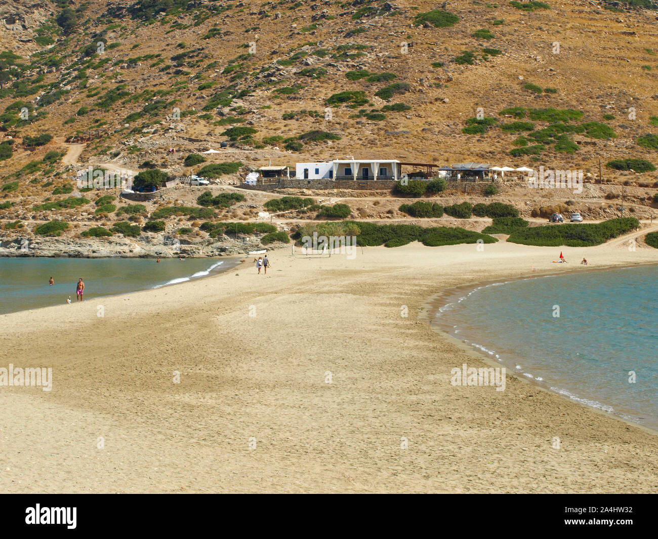 Tolle Landschaft am Strand von Kolona, Kythnos Insel, Kykladen, Griechenland Stockfoto