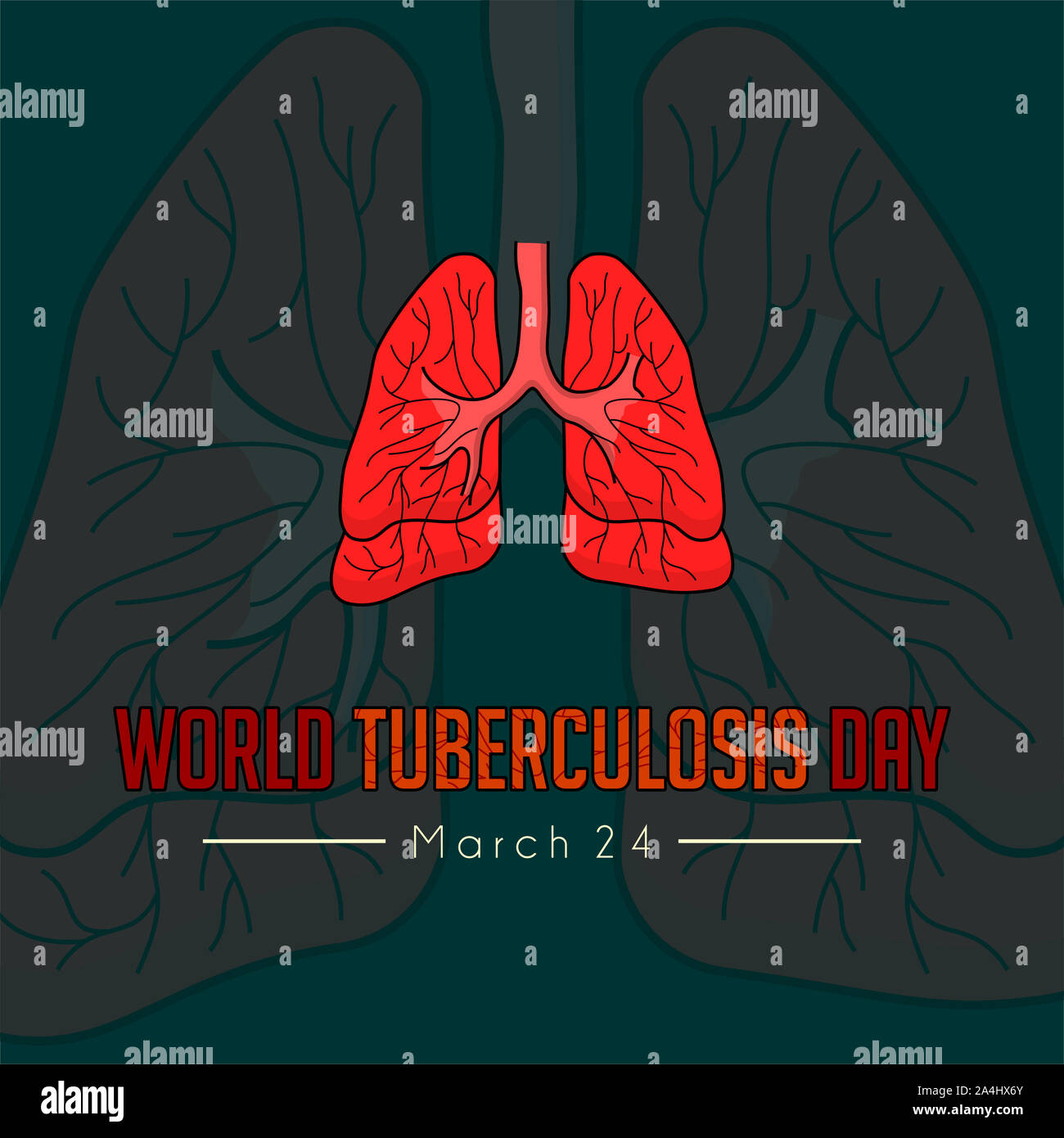 Welttuberkulosetag mit roten Lungen vektor Cartoon Stockfoto