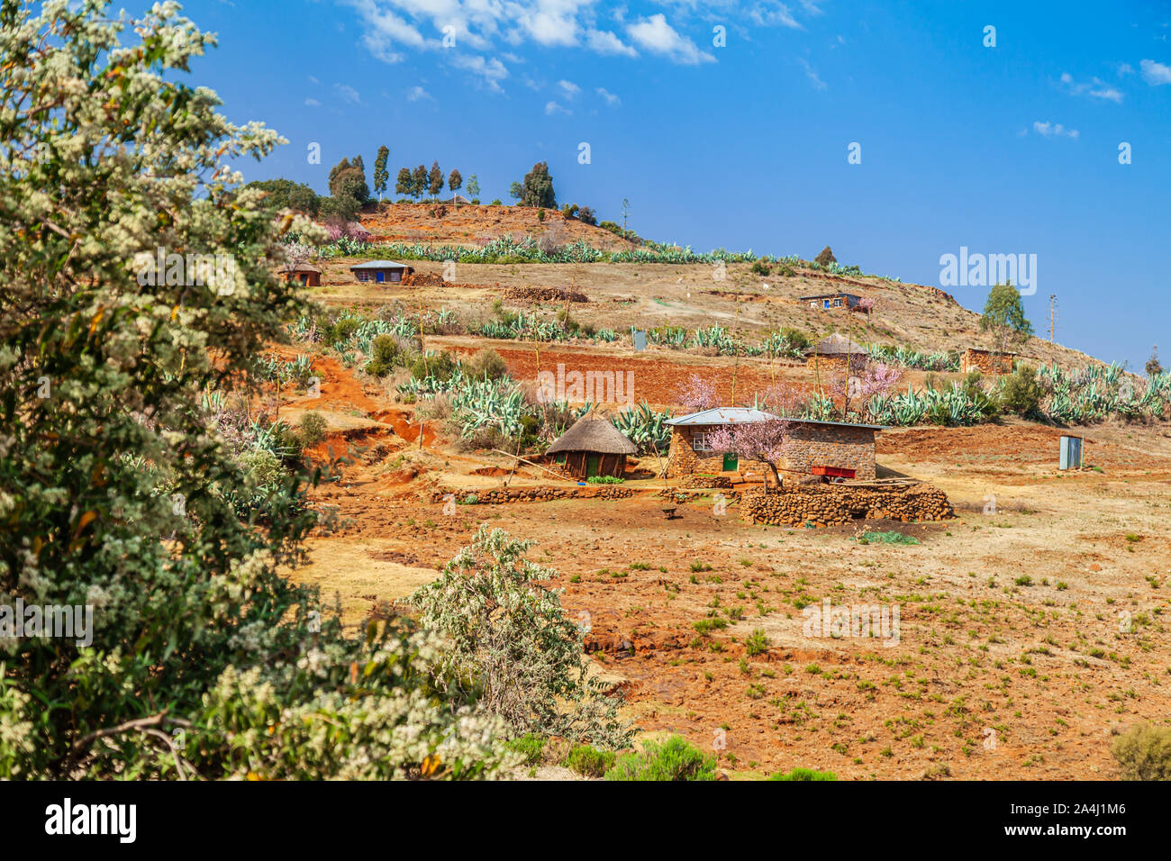 Ein Basotho vilage im Hochland von Maluti Berge Stockfoto