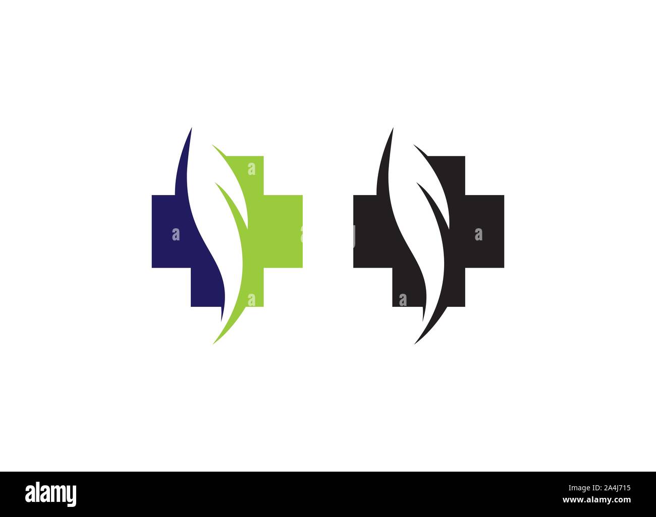 Herbal Medical logo, Blatt cross Logo Design vector Nature Medicine Symbol, Krankenhaus unterzeichnen cross Logo mit Blatt, Stock Vektor