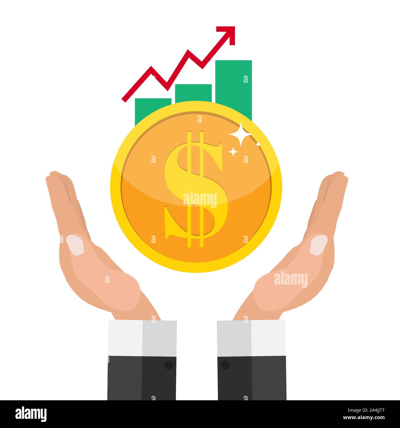 Finanzielle Wachstum Konzept. Finanzen Leistung der Return on Investment ROI mit Pfeil. Vector Illustration Stock Vektor
