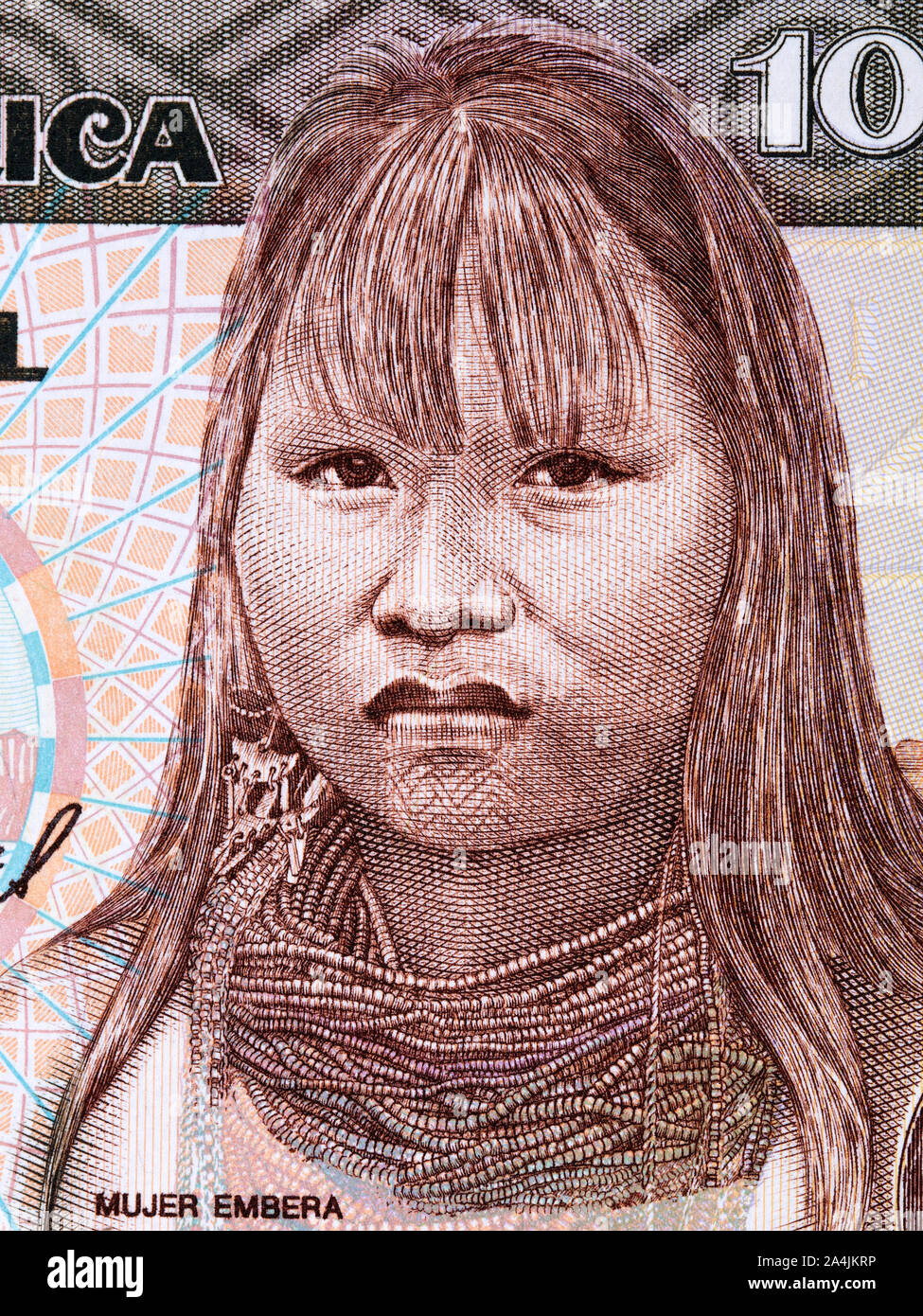 Mujer Embera ein Porträt von kolumbianischen Geld Stockfoto