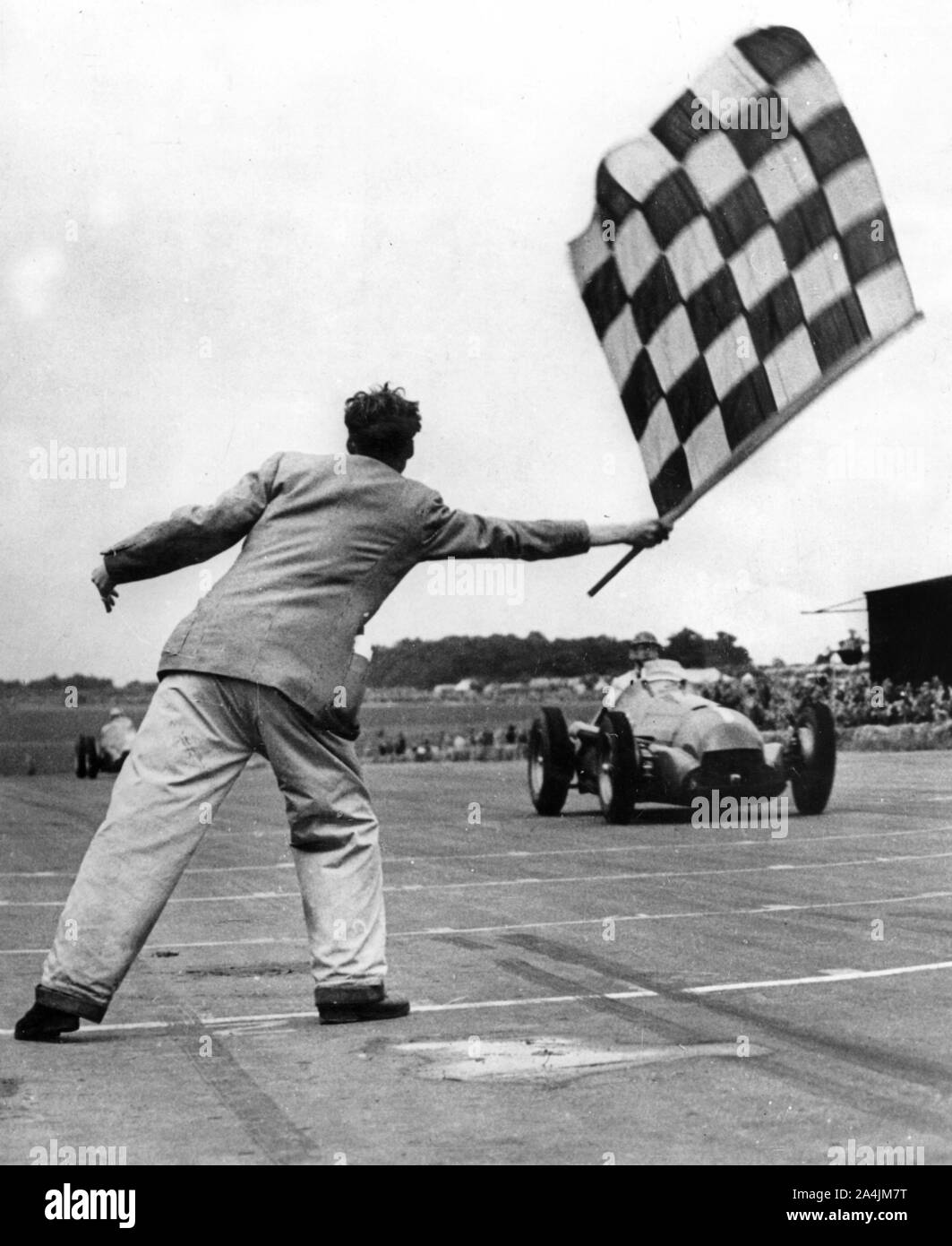 Alfa Romeo 158, Nino Farina gewinnen International Trophy Rennen in Silverstone 1950. Stockfoto