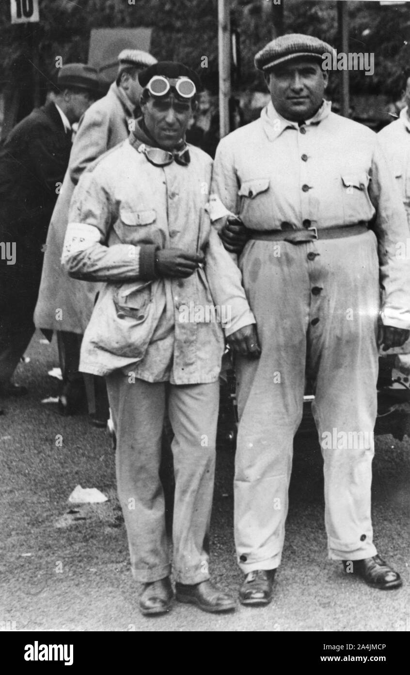 Nuvolari (links) und Campari, Ulster T.T. 1930. Stockfoto
