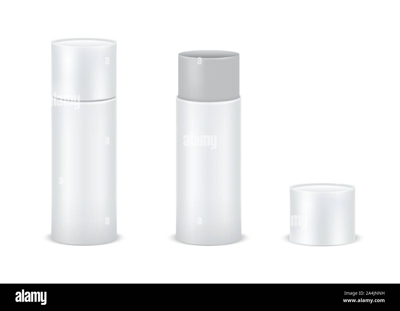 Vektor leere weiße Pappe Zylinder box mockup. Rohr für Versandstückmuster isoliert auf weißem Hintergrund. Vector Illustration Stock Vektor