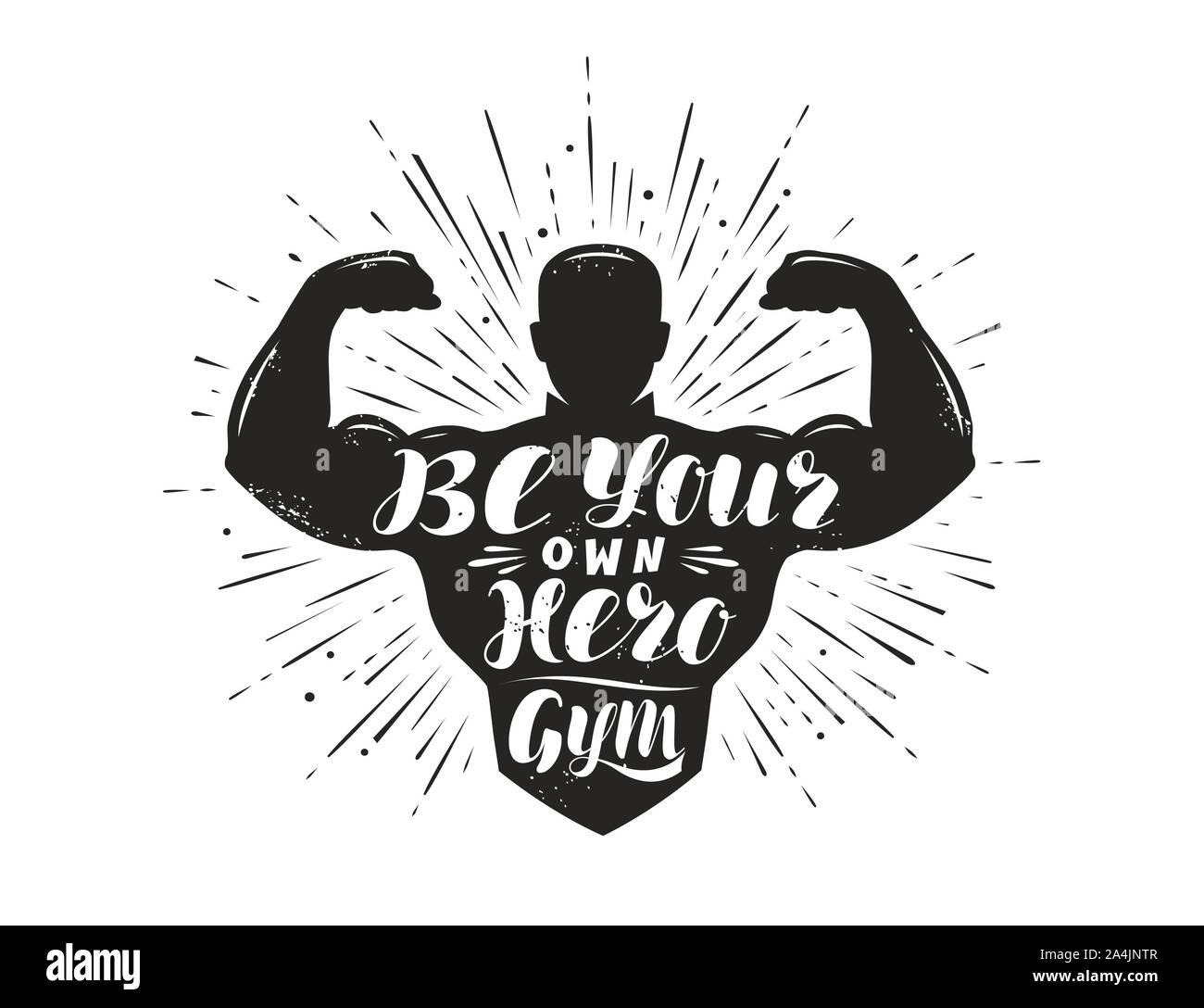 Seien Sie Ihr eigener Held. Sport inspirierendes Workout und Fitness-Motivation Zitat. Vektorgrafik Stock Vektor