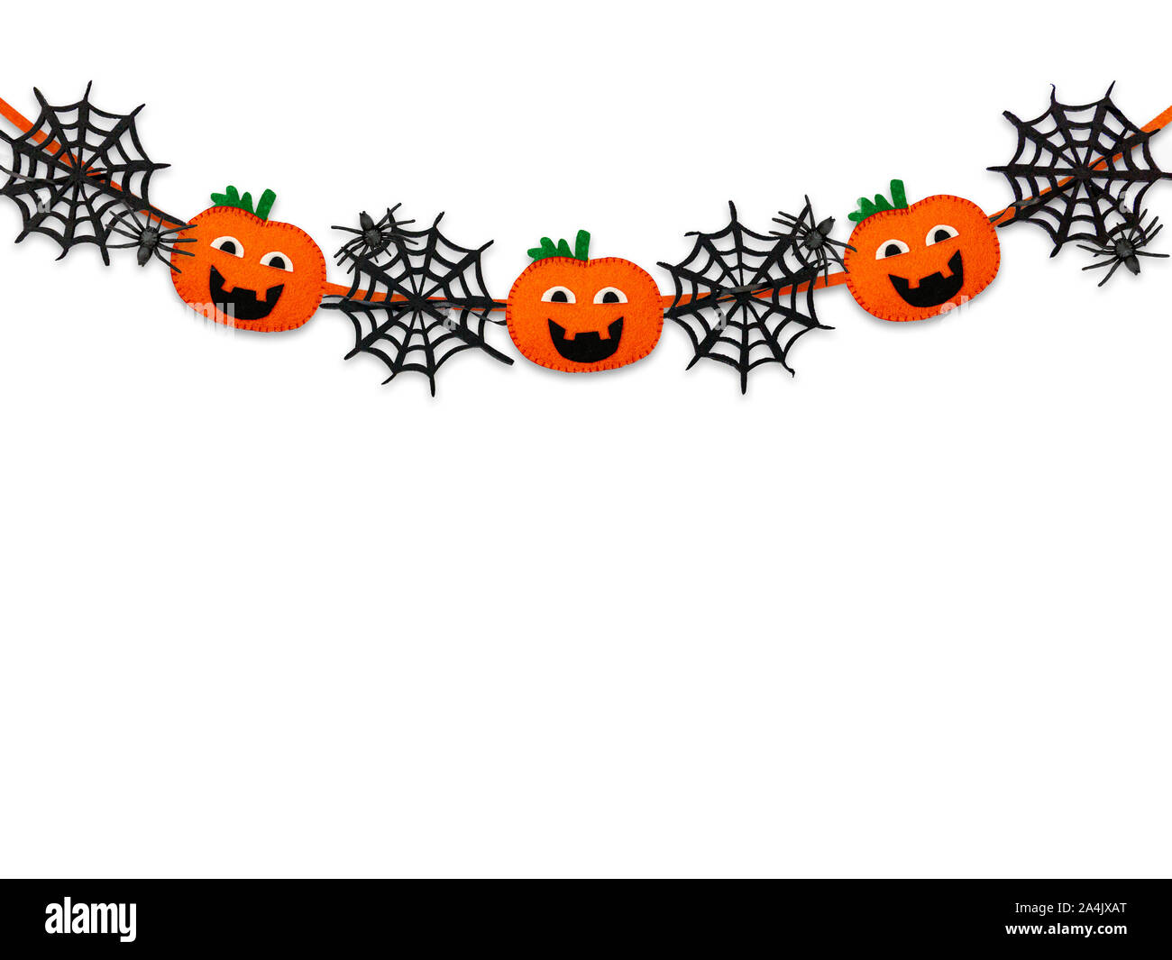 Halloween Hintergrund. Kürbis und Spinnweben Girlande. Karte, Plakat, Einladung. Platz für Text. Stockfoto