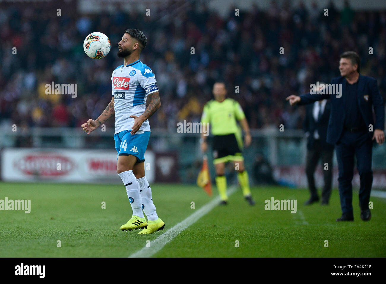 TURIN, Italien - OKTOBER 6, 2019: die Spieler von Torino FC und SSC Neapel in der Serie A Match zwischen Turin FC und SSC Napoli im Stadio Olimpico in Turin, Italien Stockfoto