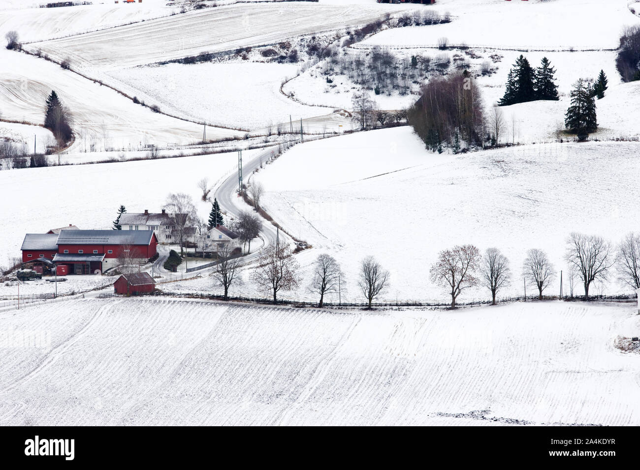 Kulturlandschaft und Bauernhöfe in Hadeland, Norwegen Stockfoto