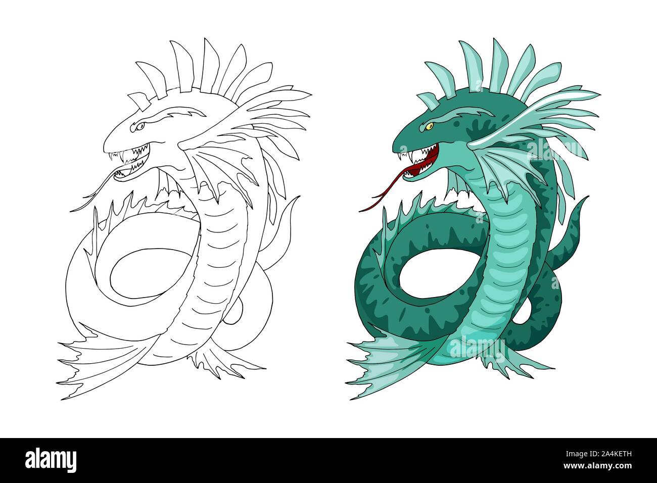 Cartoon Sea Serpent Kreatur Charakter. Vector clip art Illustration
