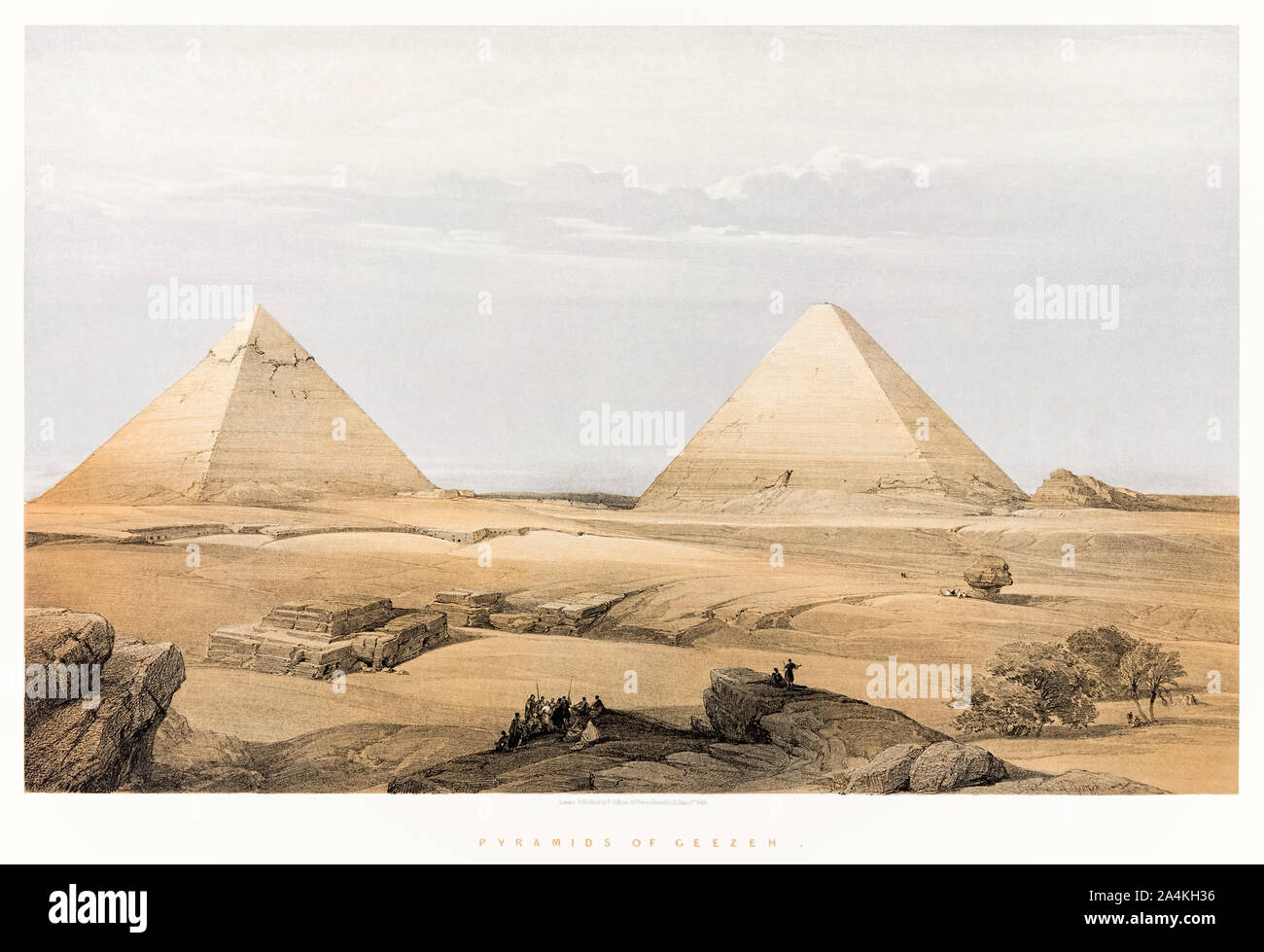 "Pyramiden von Geezer' von David Roberts (1796-1864), Lithographie von Louis Haghe (1806-1885) auf der Grundlage von Skizzen des Nahen Ostens, die von Roberts während der Fahrt zwischen 1838-40. Foto der ersten Edition Lithographie von "Ägypten und Nubien" am 1. Juni 1948 von F. G. Mond veröffentlicht. Credit: Private Sammlung/AF-Fotografie Stockfoto