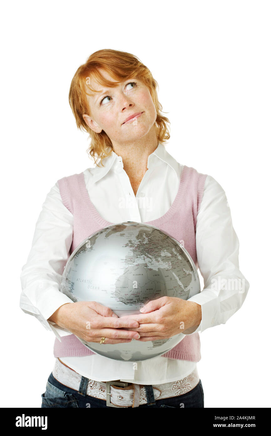 Frau halten Globus Stockfoto