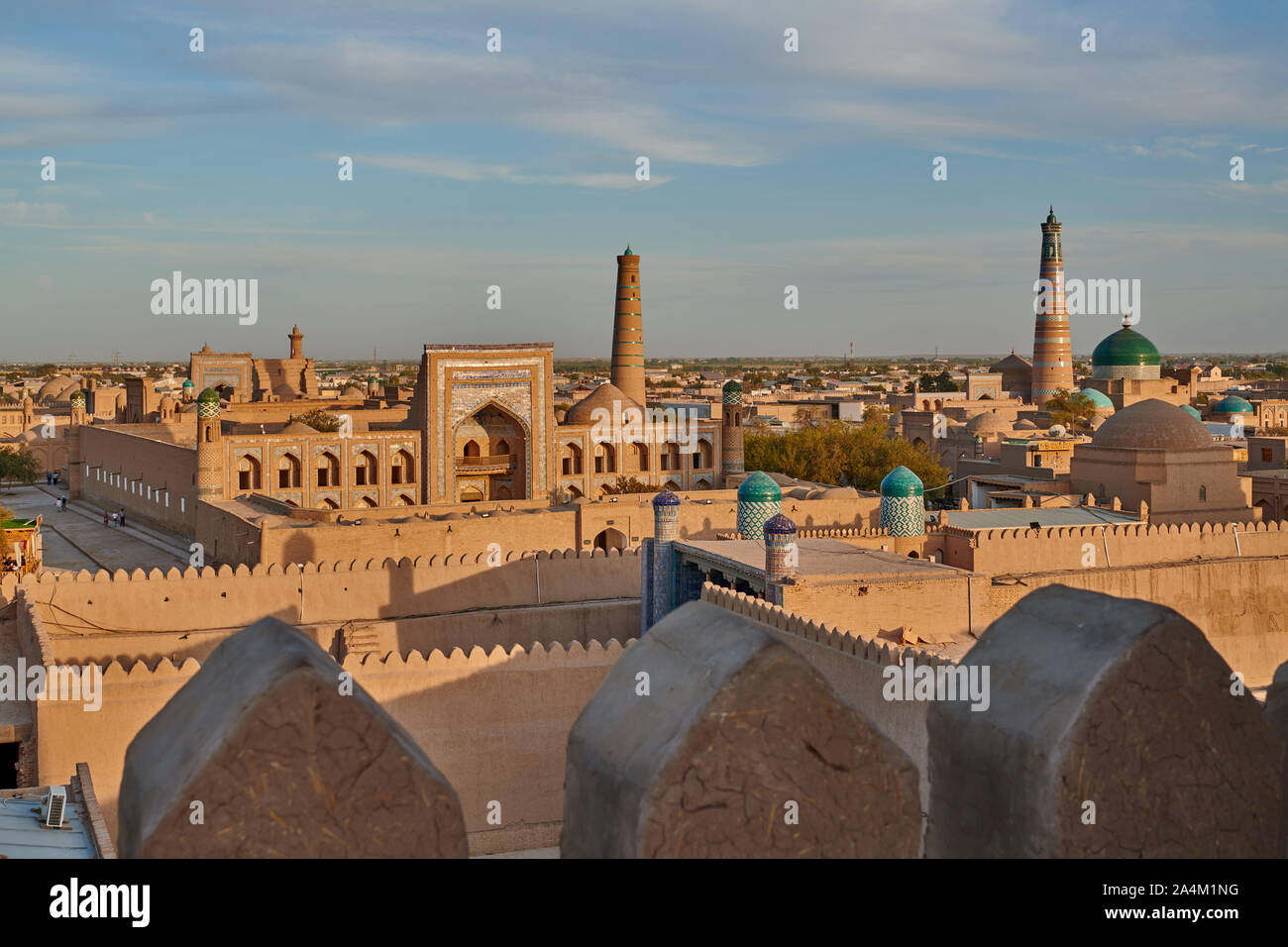 Panorama der antiken Stadt Chiwa, Itchan Kala, Usbekistan, in Zentralasien Stockfoto