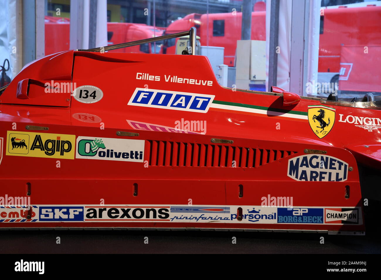 MUGELLO, IT, Oktober 2017: Ferrari 126CK F1 1981 Gilles Villeneuve und Didier Pironi auf Paddock Show von Ferrari Jubiläum 1947-2017 in Mugello Stockfoto