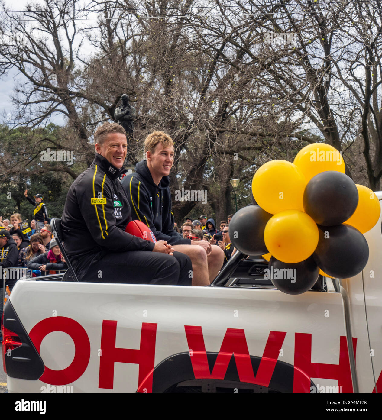 Der Australian Football League AFL 2019 Grand Final Parade Mehr Western Sydney GWS Riesen Richmond Tigers Melbourne, Victoria, Australien. Stockfoto