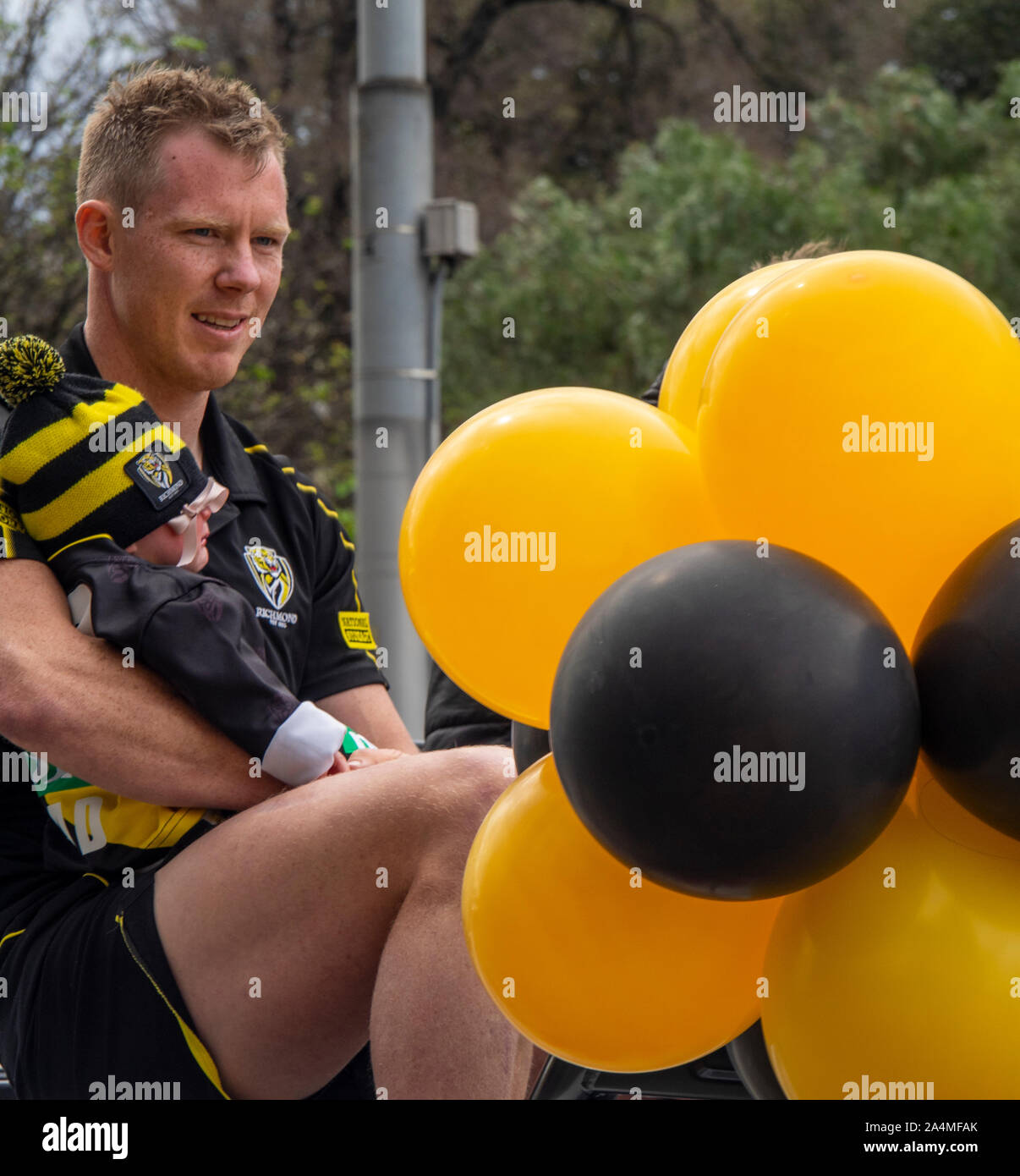 Der Australian Football League AFL 2019 Grand Final Parade Mehr Western Sydney GWS Riesen Richmond Tigers Melbourne, Victoria, Australien. Stockfoto