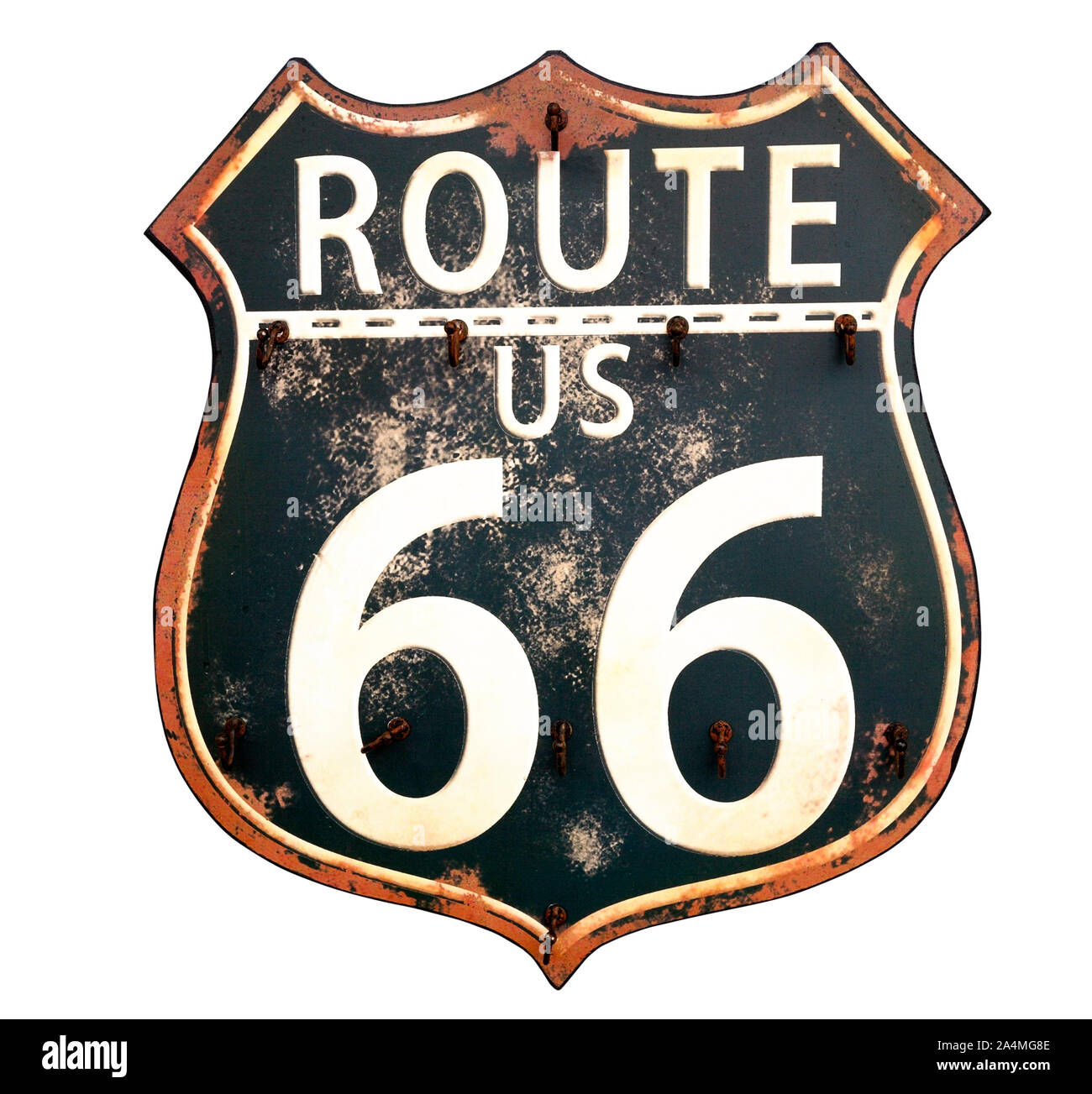 Isolierte schwarze und weiße vintage Route 66 Zeichen - Die Mutter Straße in Song memorialized durch Bobby Troupe und in John Steinbeck's Buch und der Film "Die Gr Stockfoto