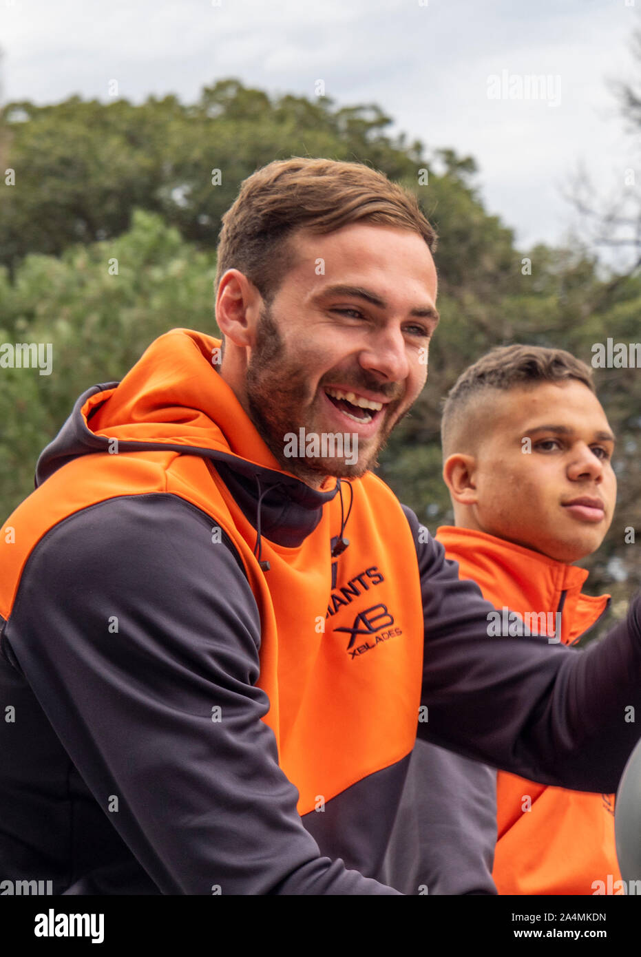 Der Australian Football League AFL 2019 Grand Final Parade Mehr Western Sydney GWS Riesen Richmond Tigers Melbourne, Victoria, Australien. Stockfoto