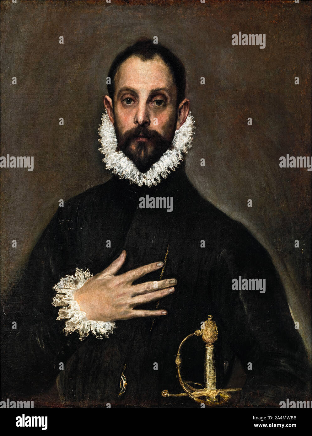 El Greco, Malerei, der Edelmann mit der Hand auf seine Brust, ca. 1580  Stockfotografie - Alamy