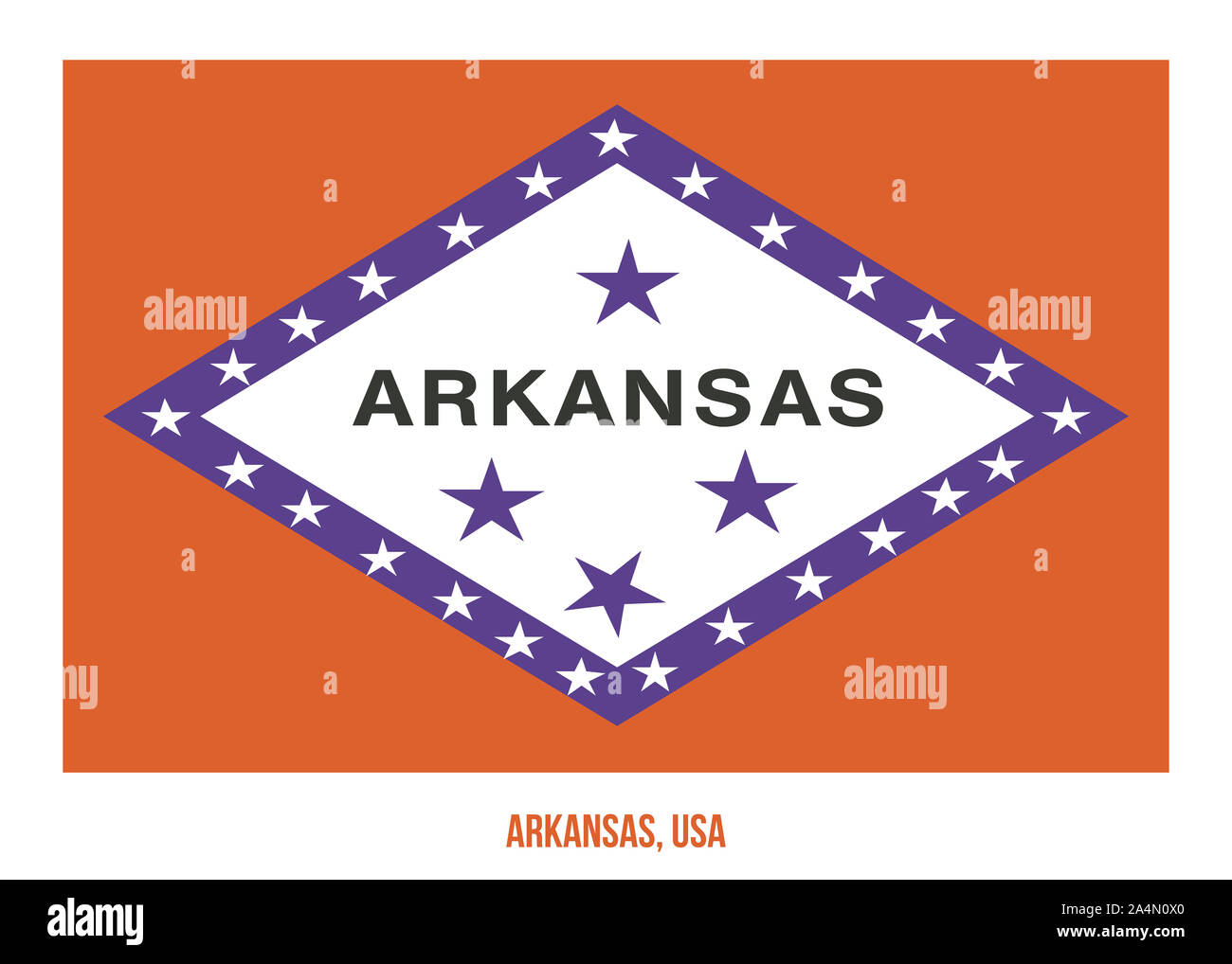 Arkansas (USA) Flagge Vector Illustration auf weißem Hintergrund. Flagge der Vereinigten Staaten von Amerika. Stockfoto