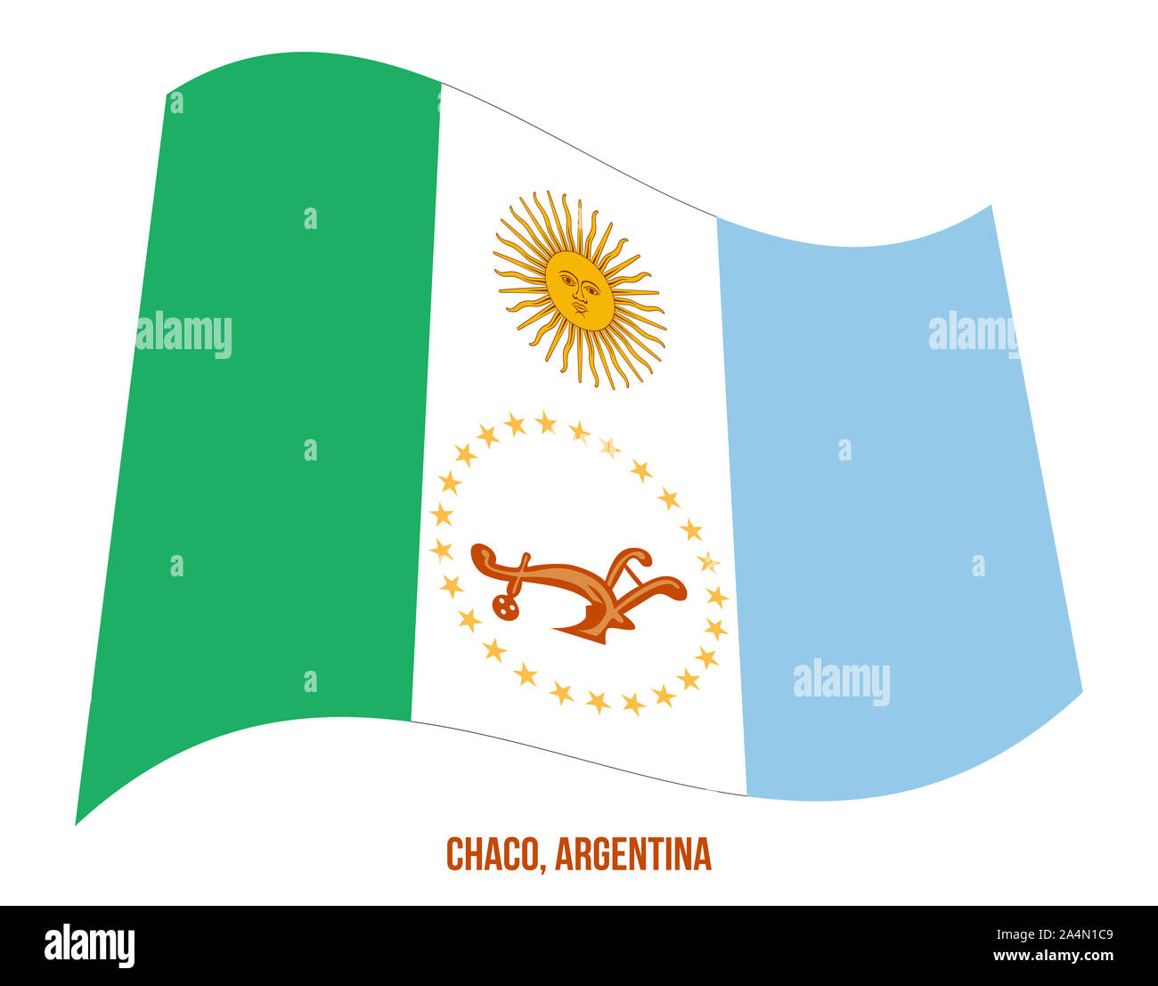 Chaco Flagge schwenkten Vector Illustration auf weißem Hintergrund. Flagge Argentinien Provinzen. Stockfoto