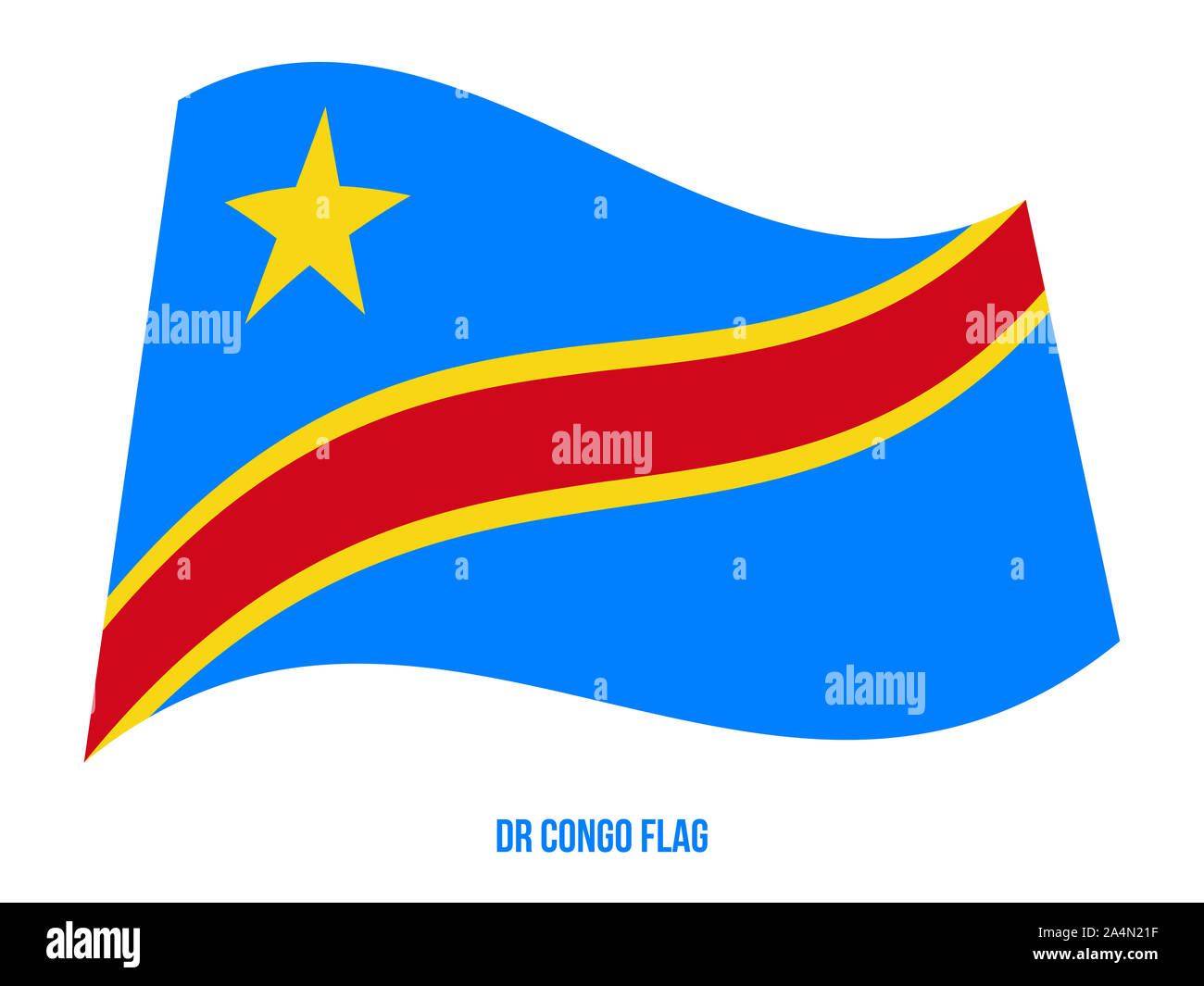 Demokratische Republik Kongo Flagge schwenkten Vector Illustration auf weißem Hintergrund. Demokratische Republik Kongo Nationalflagge. Stockfoto