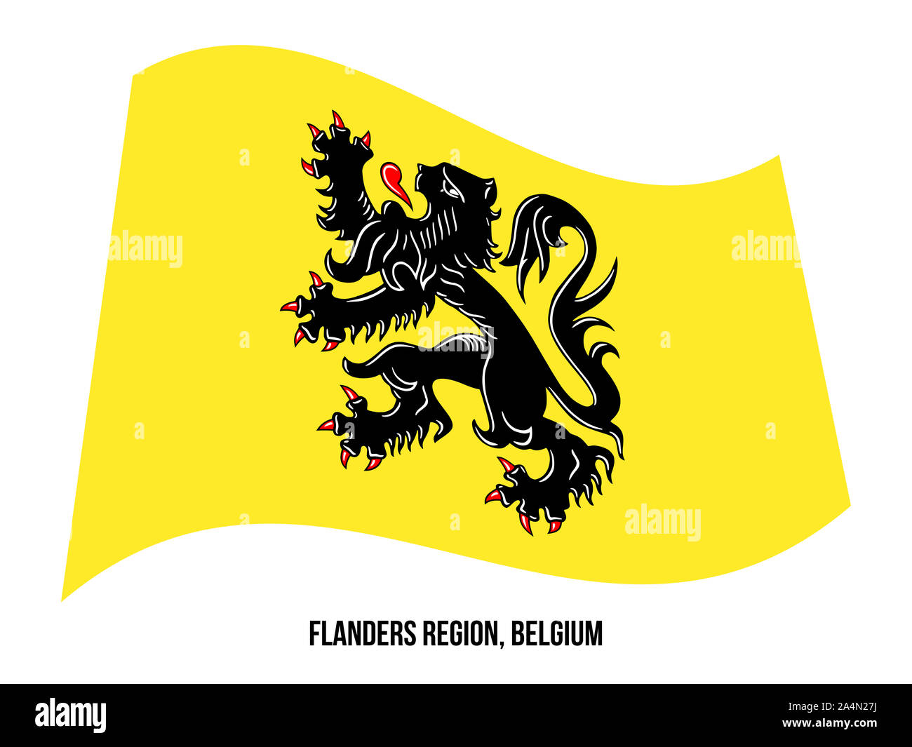 Region Flandern, Belgien Flagge schwenkten Vector Illustration auf weißem Hintergrund. Region Flagge von Belgien. Die richtige Größe, Proportion, Farben. Stockfoto