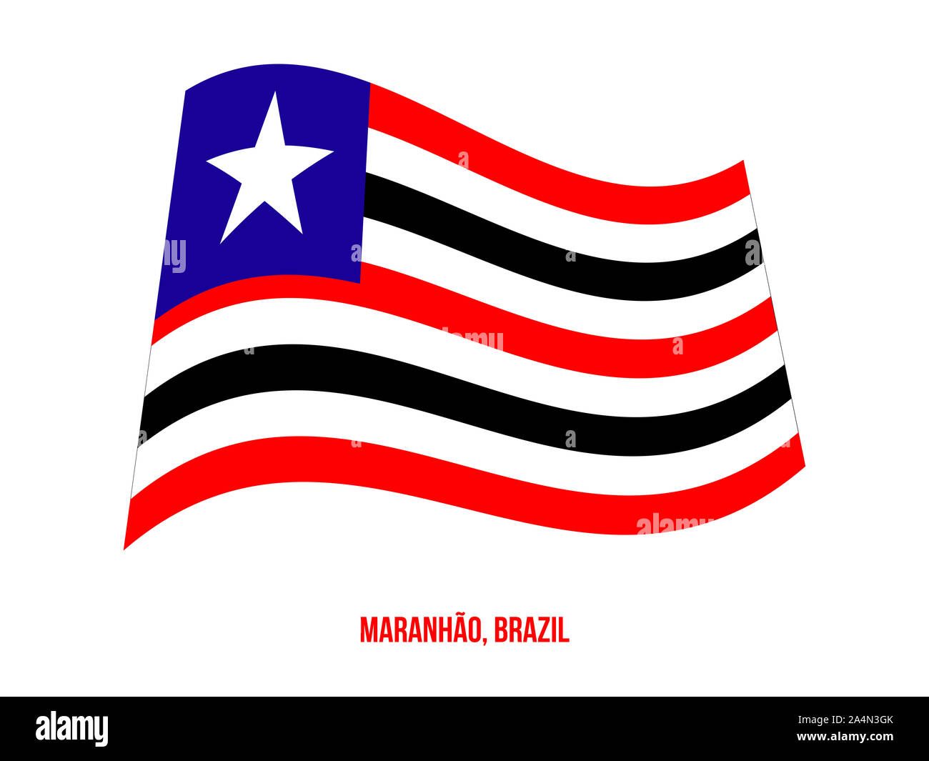 Maranhao Flagge schwenkten Vector Illustration auf weißem Hintergrund. Staaten Flagge von Brasilien. Stockfoto