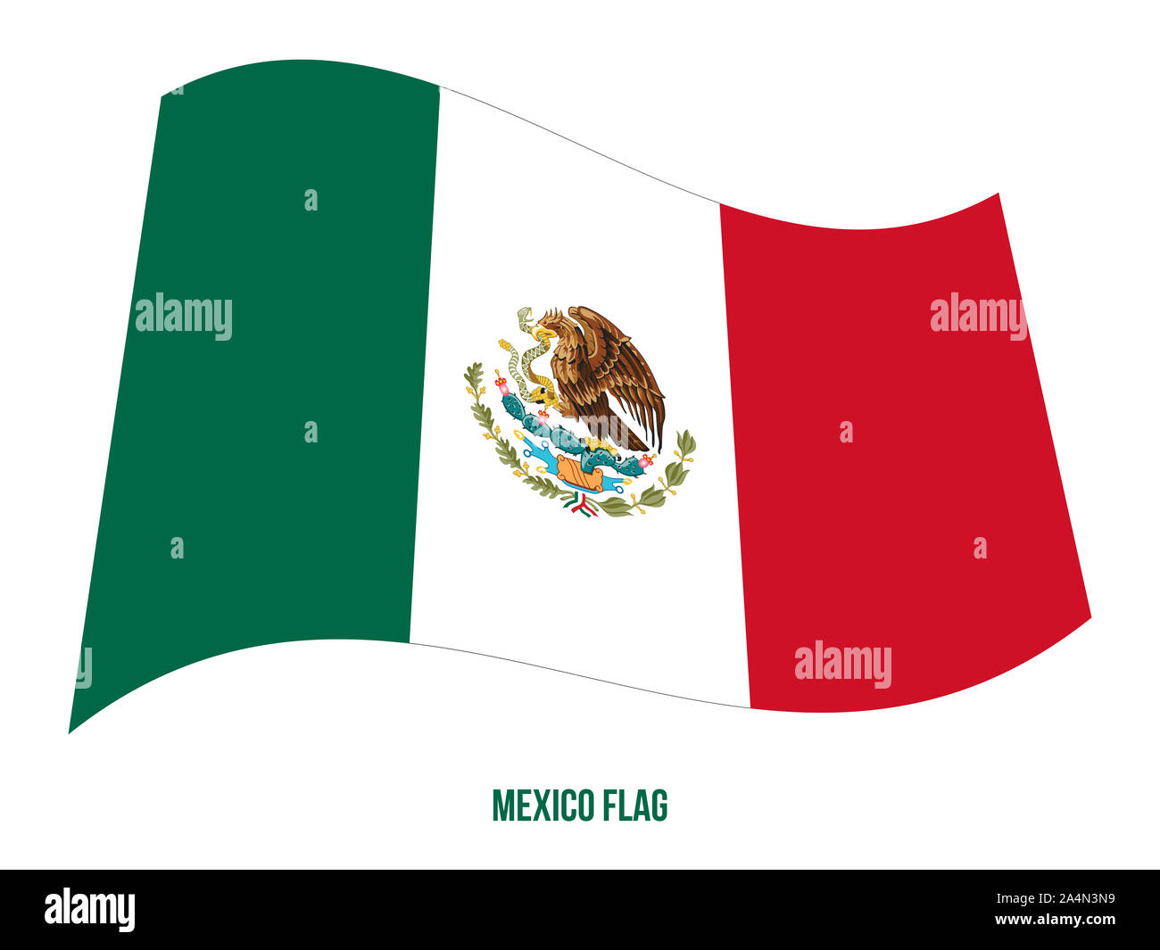 Mexiko Fahne winken Vector Illustration auf weißem Hintergrund. Mexiko nationale Flagge. Stockfoto