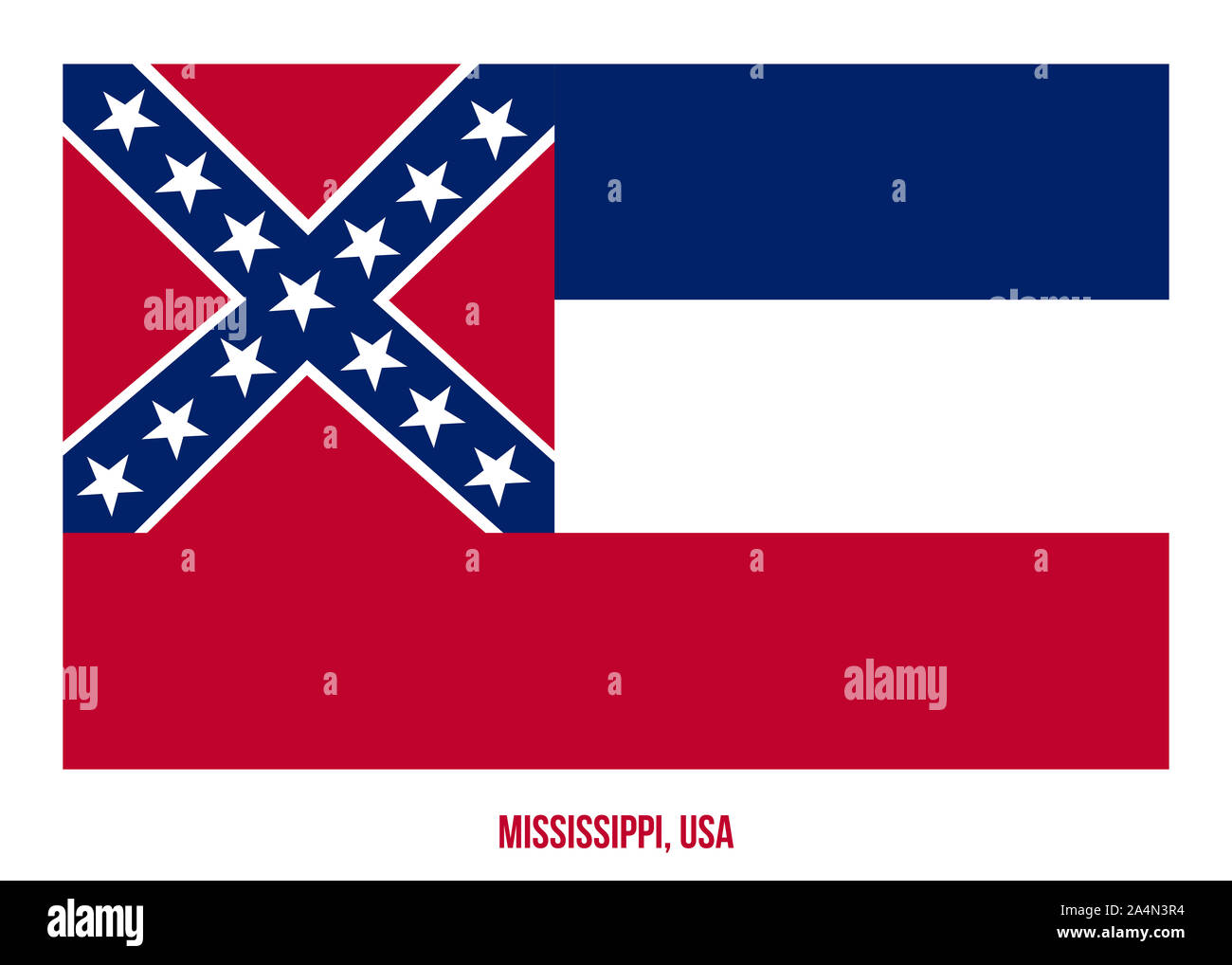 Mississippi (USA) Flagge Vector Illustration auf weißem Hintergrund. Flagge der Vereinigten Staaten von Amerika. Stockfoto