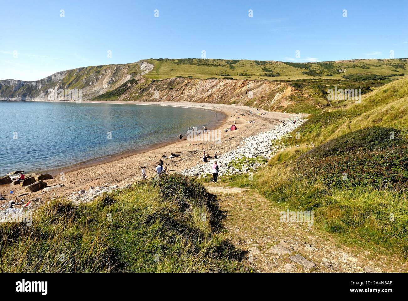 Worbarrow Bay in der Nähe von East Lulworth an einem sonnigen Sommertag, East Lulworth Dorset England UK Stockfoto