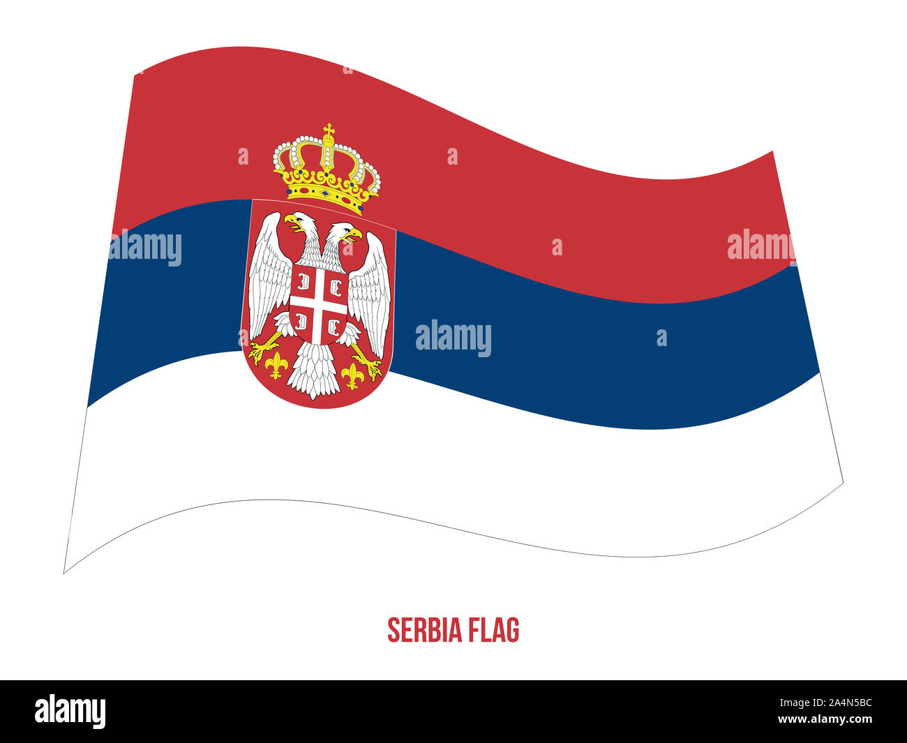 Serbien Flagge schwenkten Vector Illustration auf weißem Hintergrund. Serbien Nationalflagge. Stockfoto