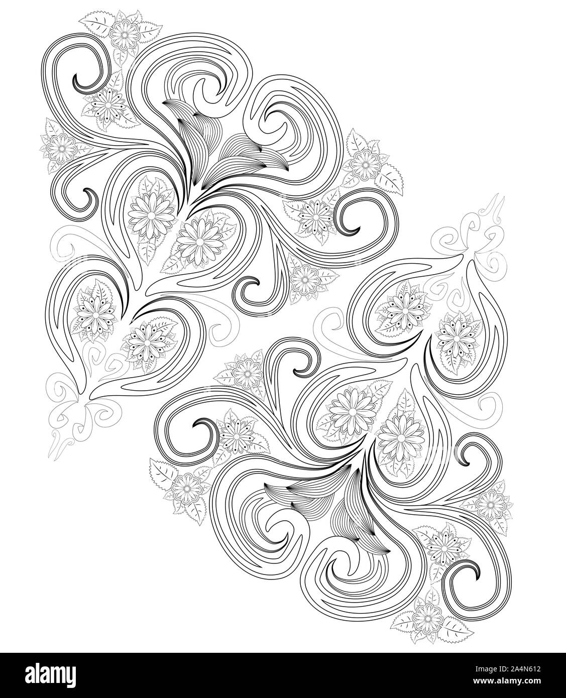 Henna Tattoo doodle Elemente auf weißem Hintergrund. Mehendi Blumen. Abstrakte florale Elemente im indischen Stil. Ethnische Verzierung, Buch Färbung Stockfoto