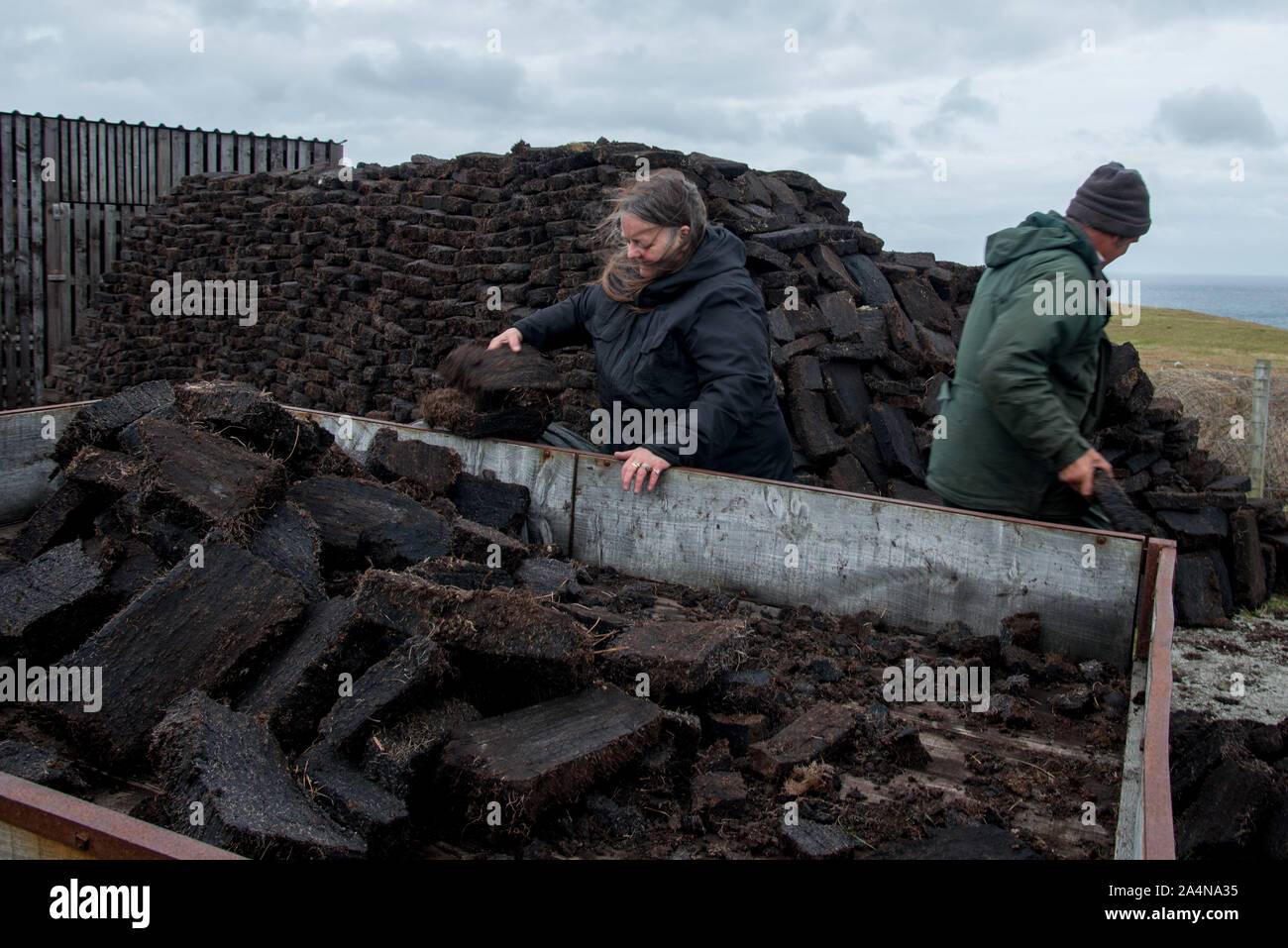 Crofters an Totegan auf strathy Point in Caithness Schottland stack Torf Sie Winterkraftstoff geschnitten haben Stockfoto