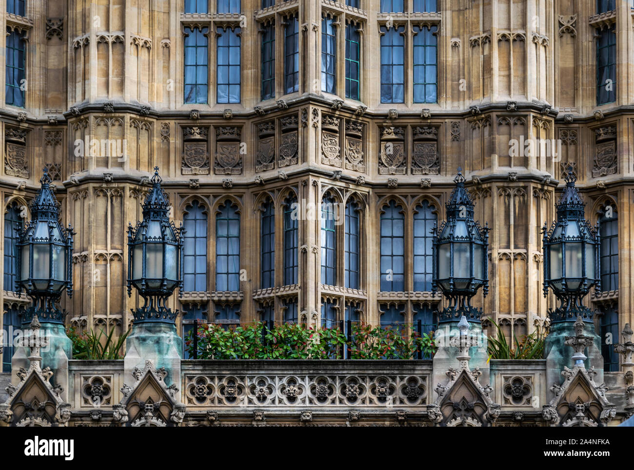 Wunderschöne Details über das britische Parlamentsgebäude in London, Großbritannien. Britische Architektur. Stockfoto