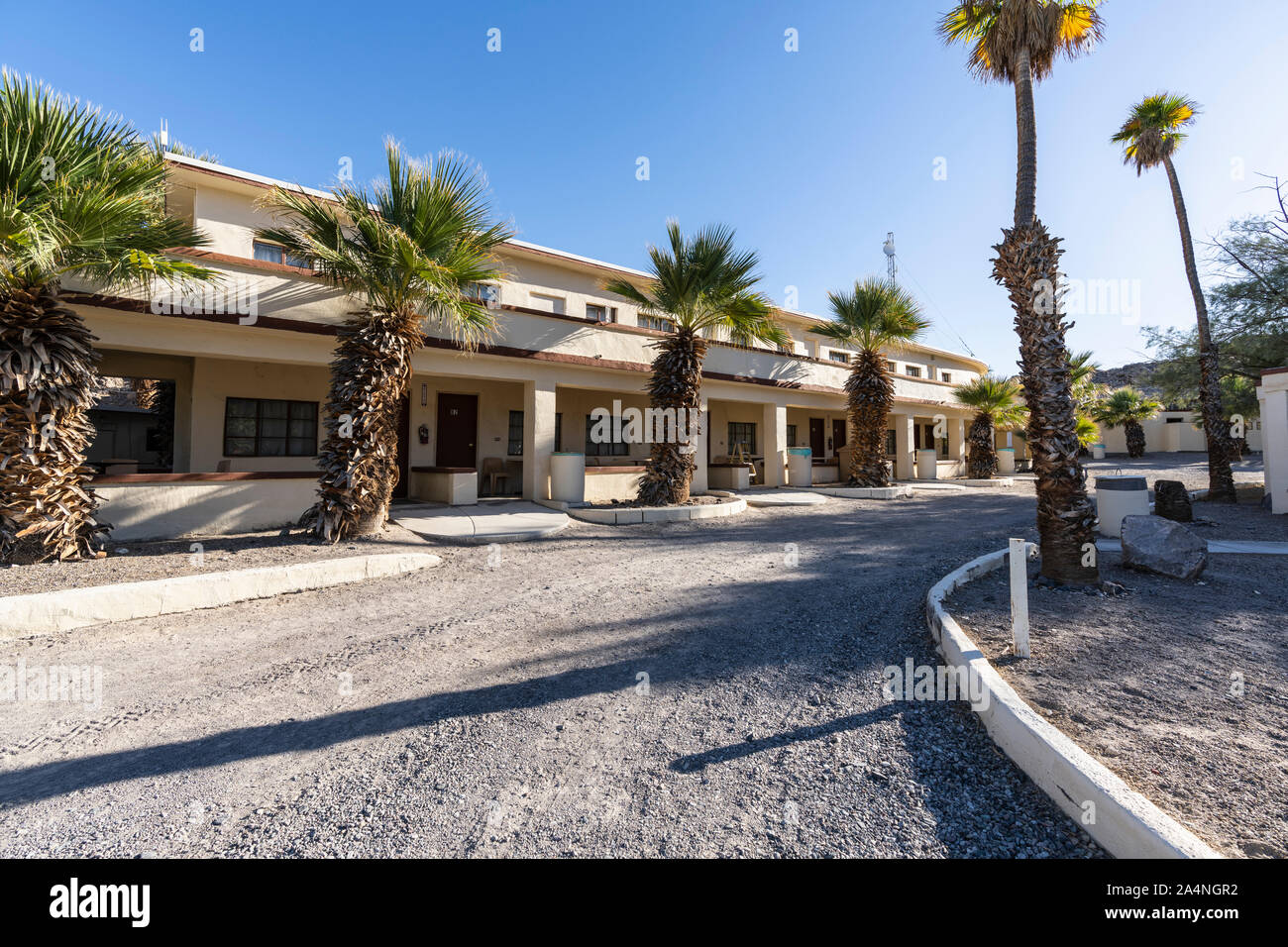 Soda Springs, Kalifornien, USA - Oktober 7, 2019: historische Hauptgebäude an der ehemaligen Soda Springs Resort am Ende von Zzyzx Road in der Nähe des Mojave Na Stockfoto