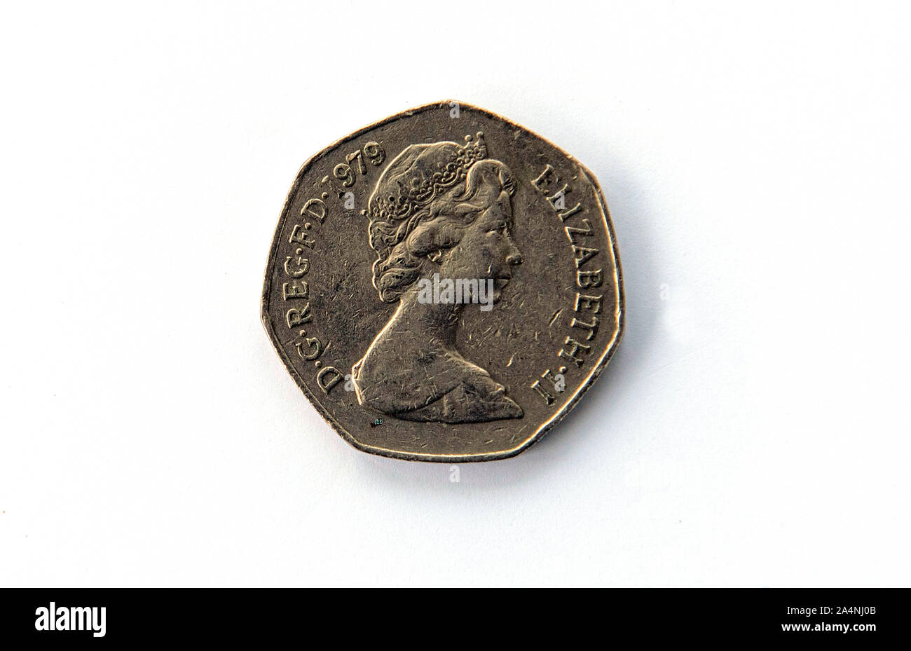 Große aufgegebenen alten UK 50 p Münze von 1979. Stockfoto