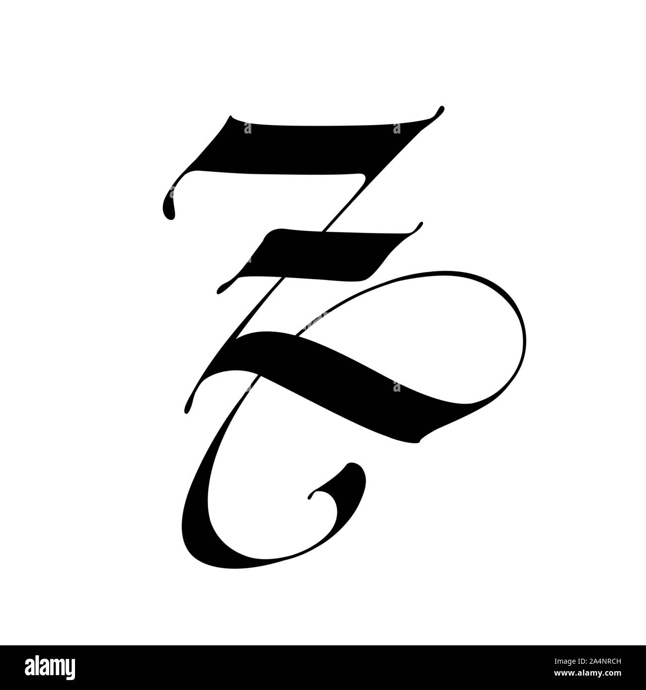 Buchstabe Z, im gotischen Stil. Vektor. Alphabet. Das Symbol wird auf einem weißen Hintergrund. Kalligraphie und Schrift. Mittelalterlichen lateinischen Buchstaben. Logo Stock Vektor