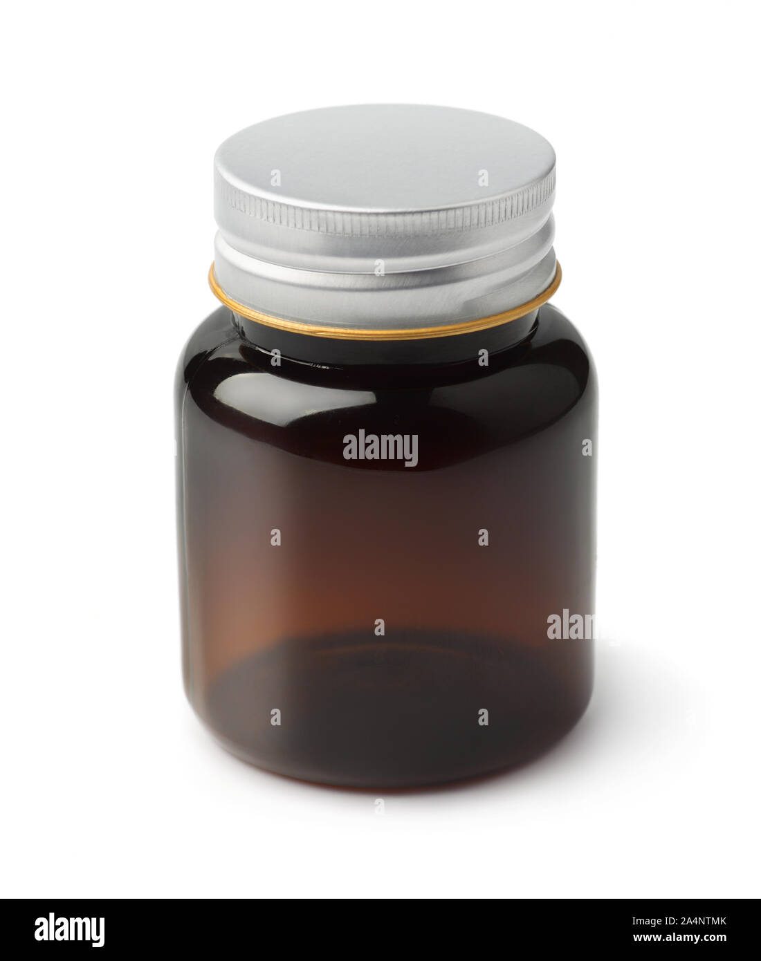 Braun transparente Kunststoff medizinische Flasche isoliert auf weißem Stockfoto