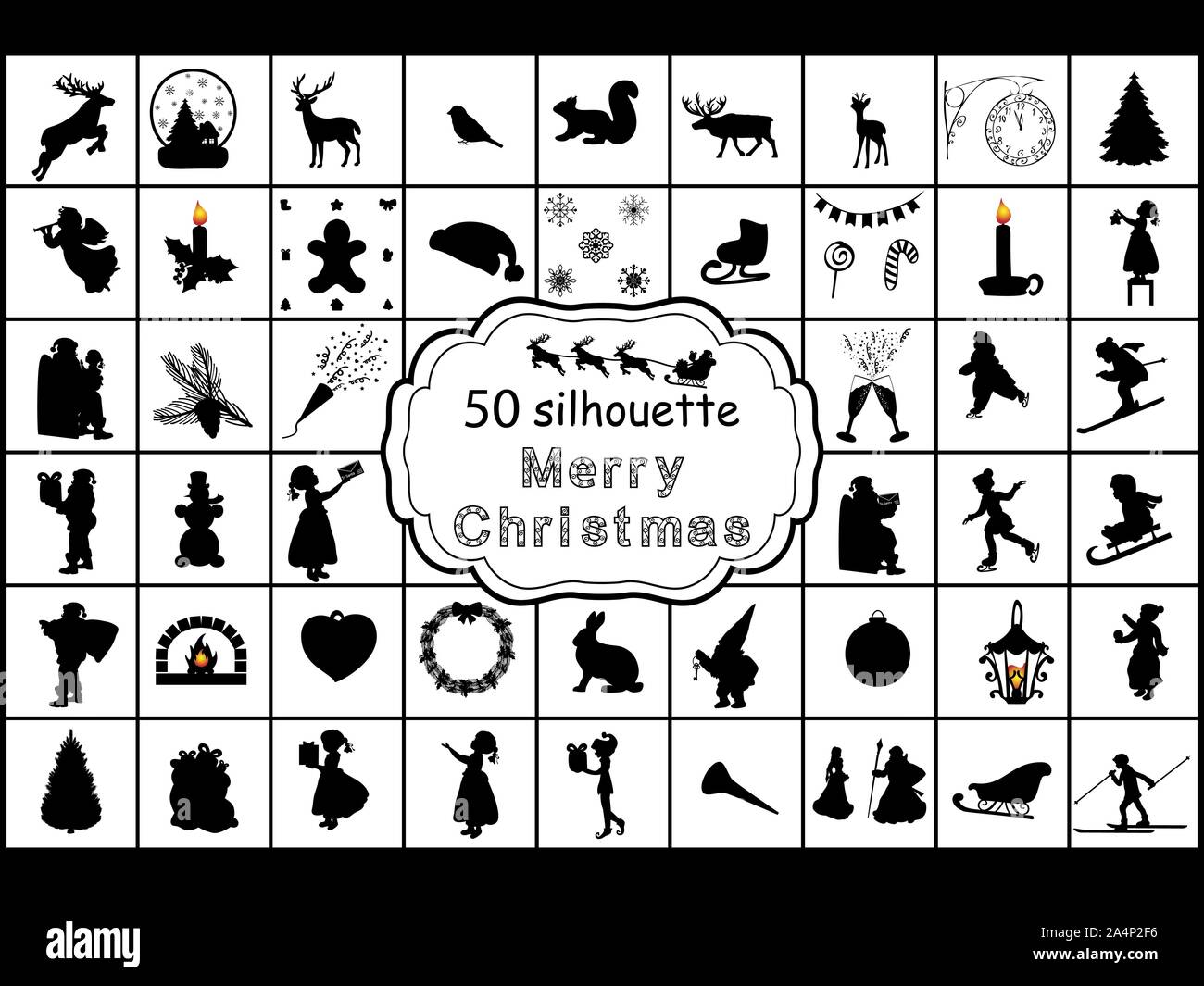 Set Silhouetten symbol Frohe Weihnachten und Neues Jahr. Vector Illustration Stock Vektor