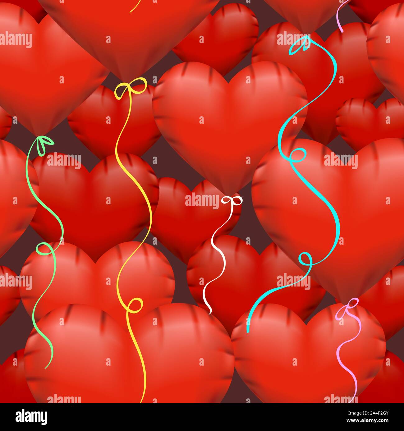 Nahtlose Muster mit roten herzförmigen Helium Luftballons im realistischen Stil. Vector Illustration. Stock Vektor