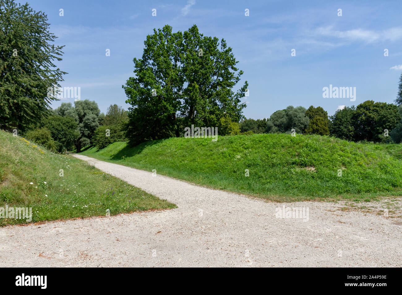 Blick auf eine der ehemaligen Shooting fahrspuren an der SS-Schießplatz Hebertshausen, Dachau, Bayern, Deutschland. Stockfoto