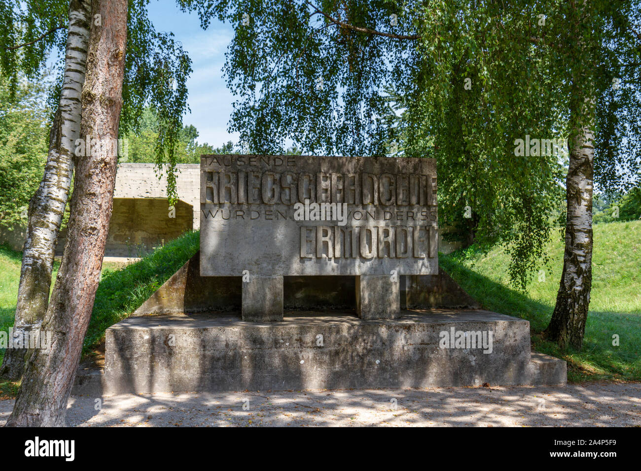 Denkmal aus dem Lager Gemeinschaft von Dachau bei der SS-Schießplatz Hebertshausen, Dachau, Bayern, Deutschland. Stockfoto