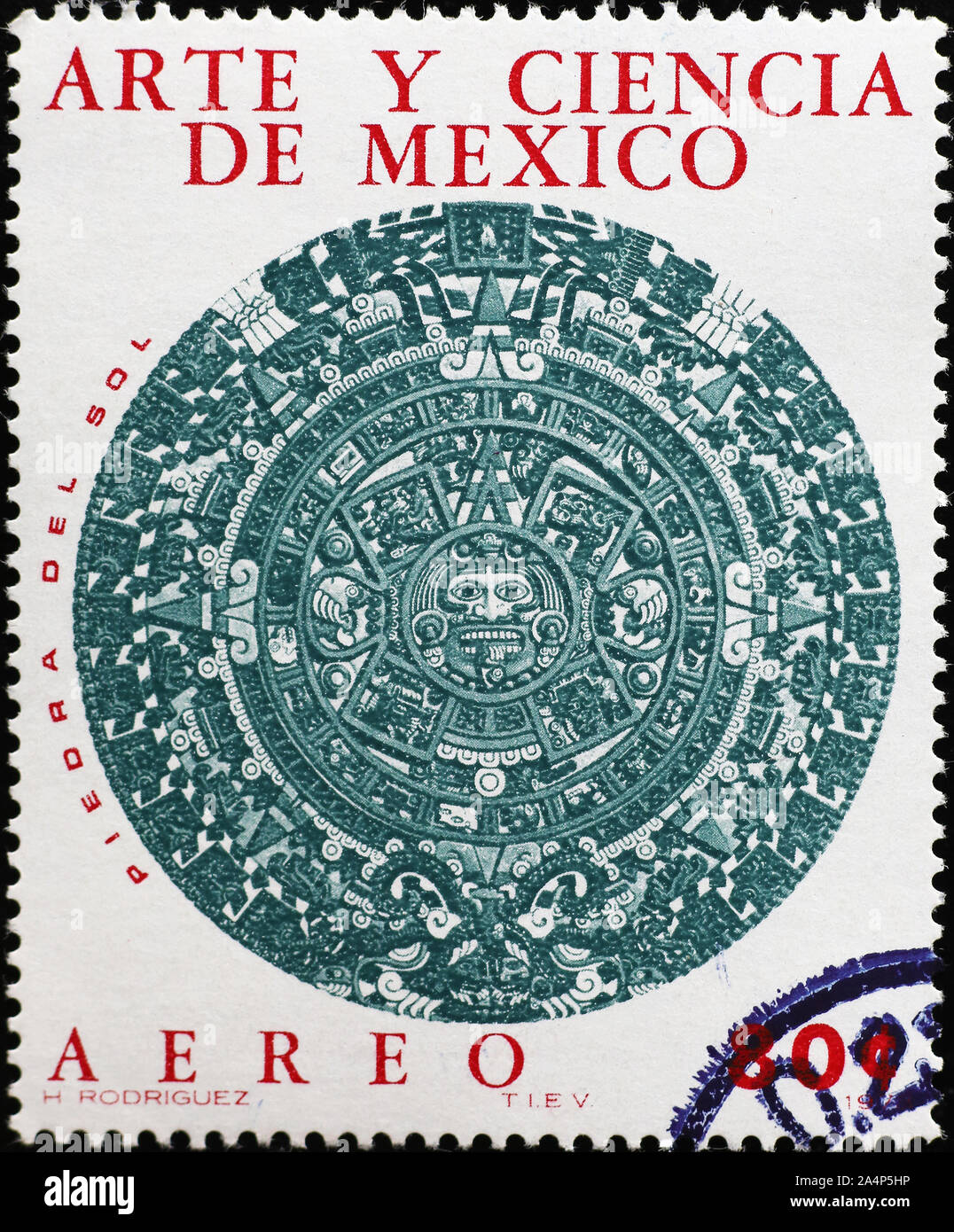 Aztekische Kalender Stein auf mexikanische Briefmarke Stockfoto