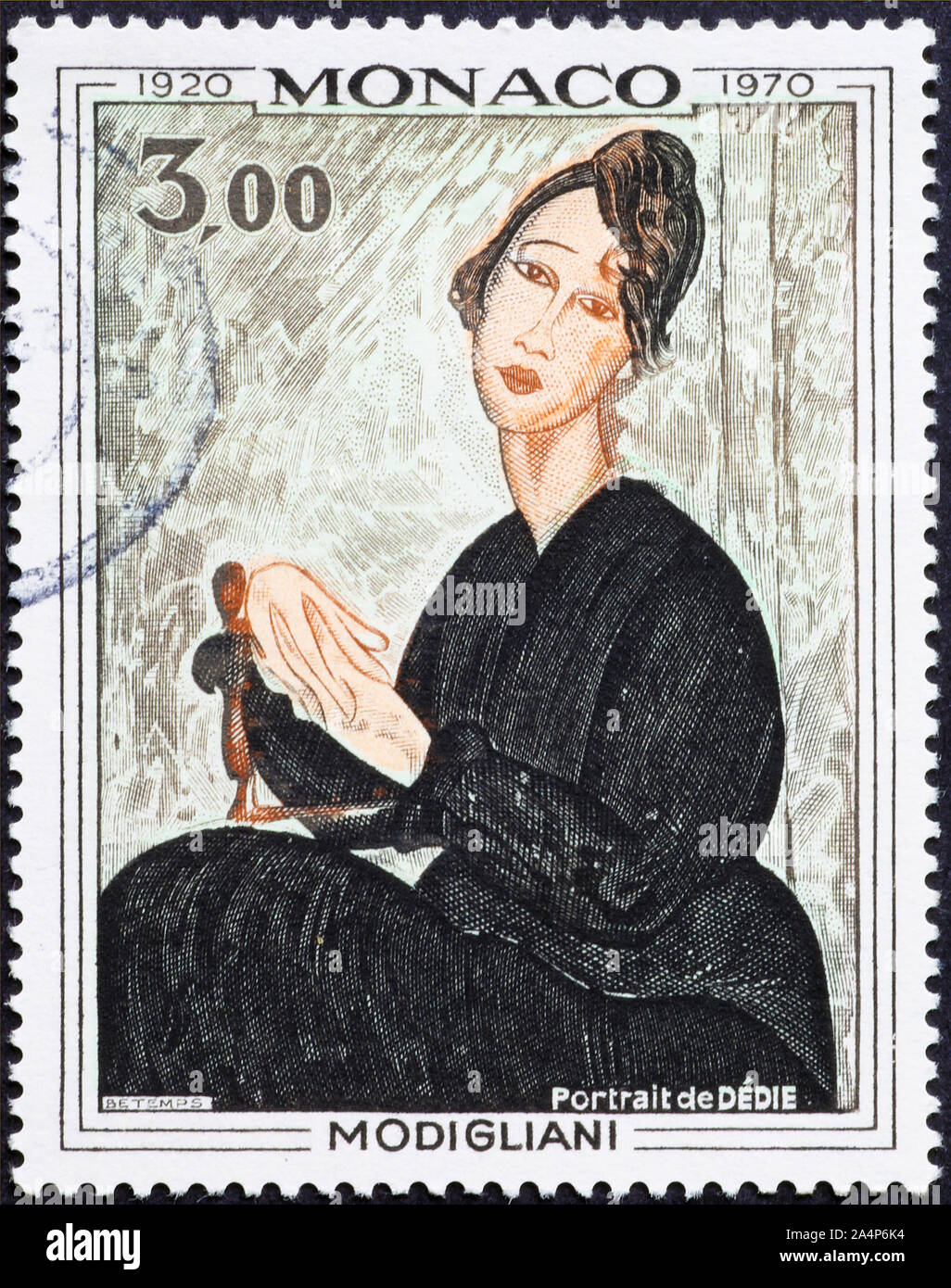 Frau von Modigliani auf Briefmarke lackiert Stockfoto