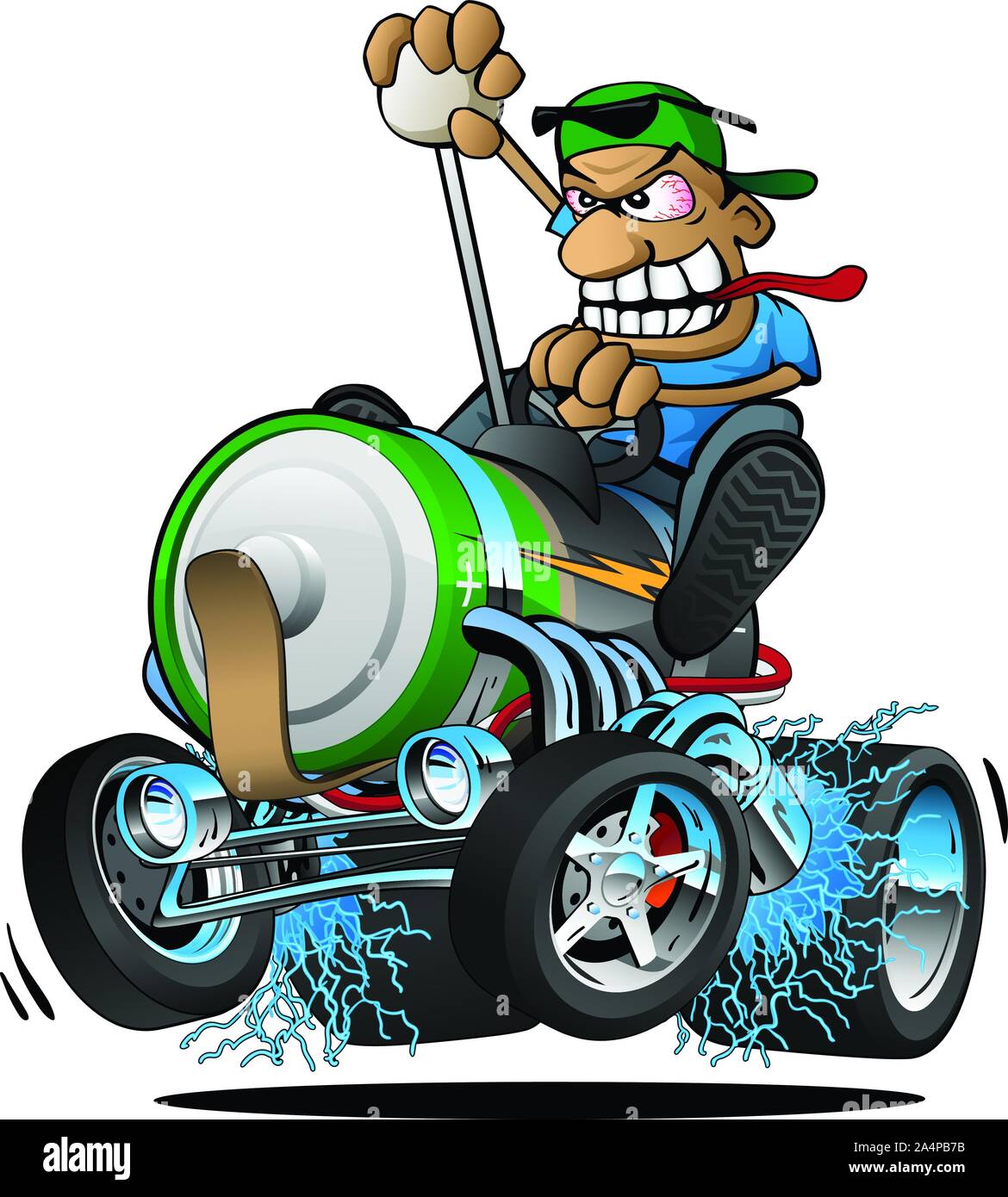 Hot Rod batteriebetriebenes Elektroauto Cartoon isoliert Vector Illustration Stock Vektor